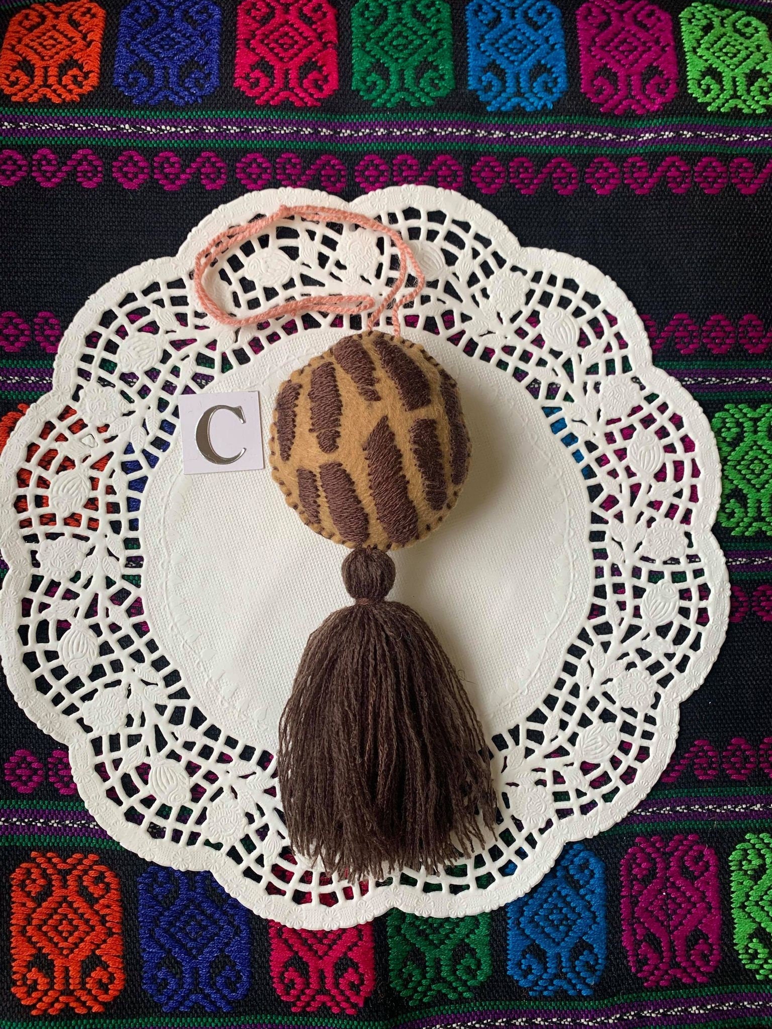 Image of Handmade Mexican Concha Tassel Charm - Mexican Sweet Bread - Mexican Pastry