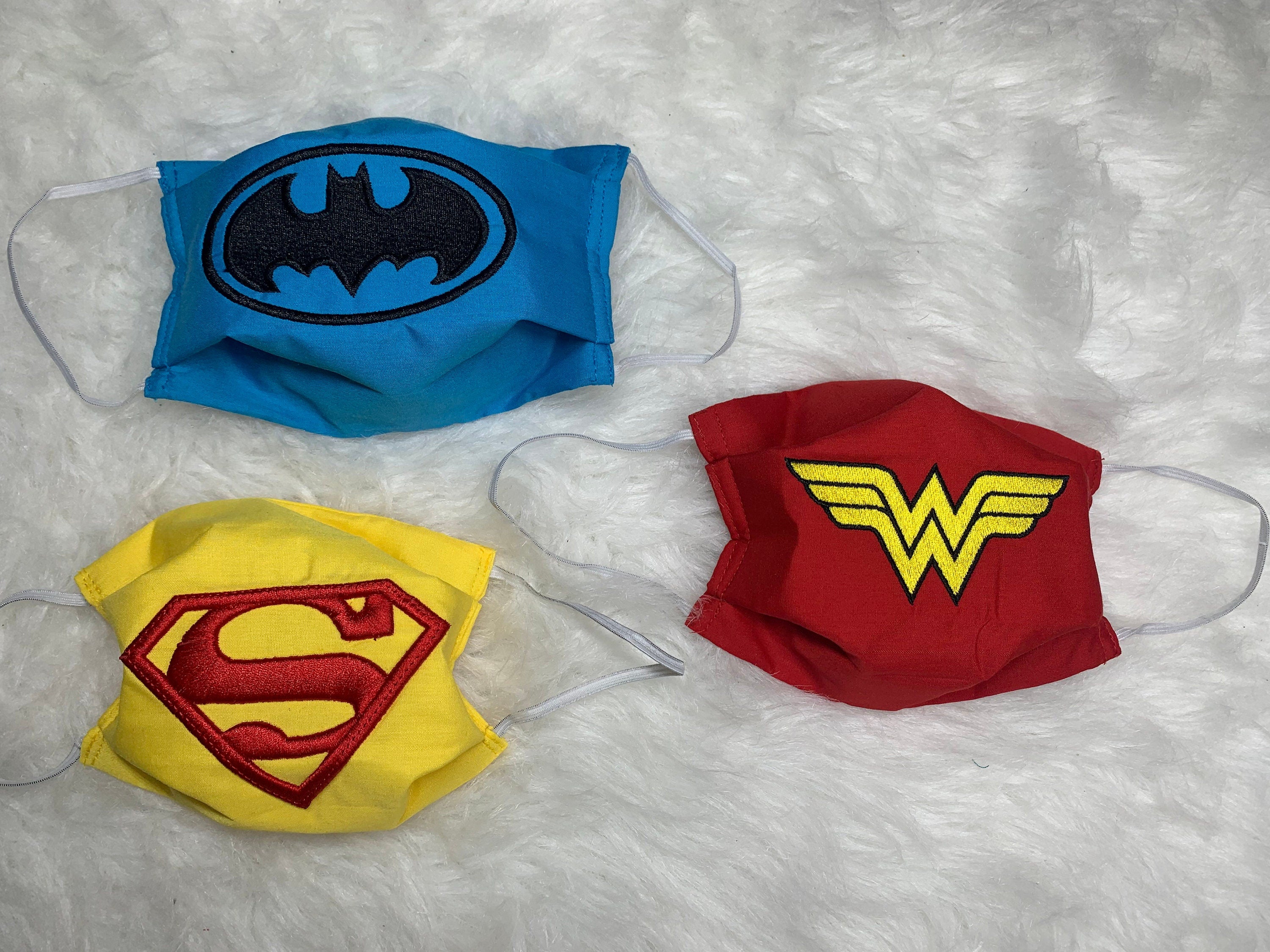 Image of Embroidered Superhero Face Masks - Handmade Face Masks
