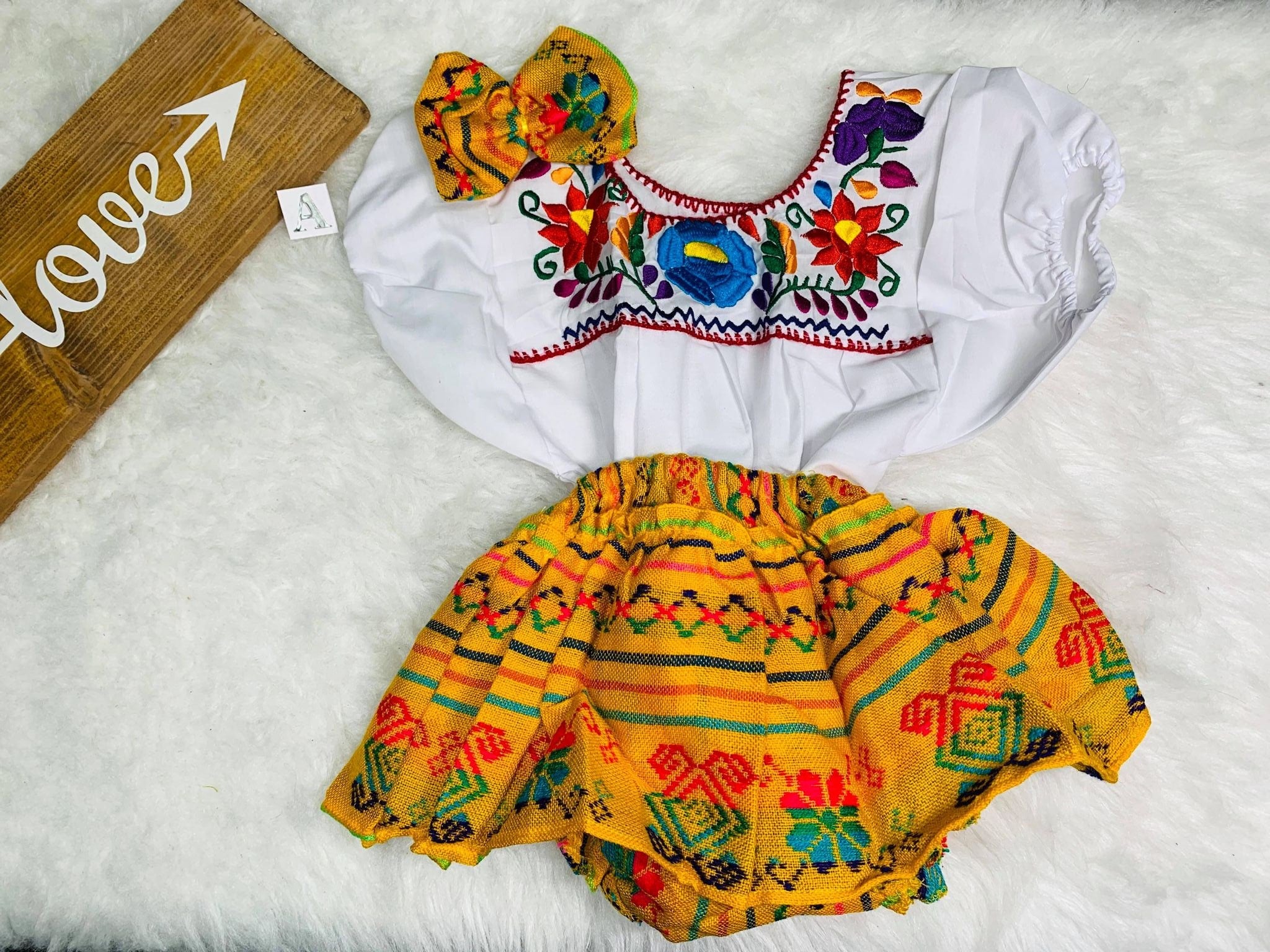 Image of 4T - Baby Sarape Bloomers, 3 piece Outfit w/Hairbow, blouse is included