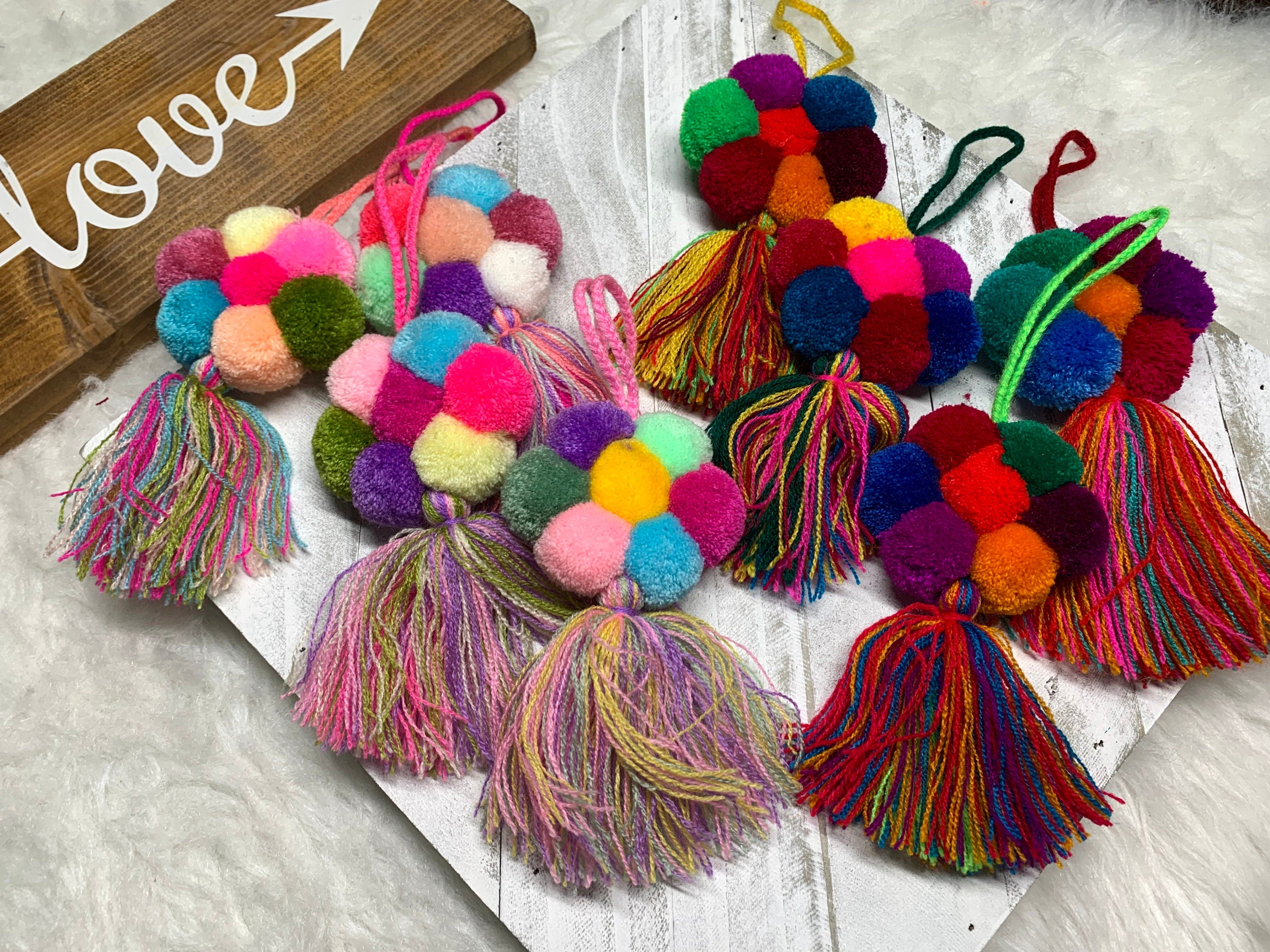 Image of Artisanal PomPom Flower Tassel Charm - Handmade Tassel Charm