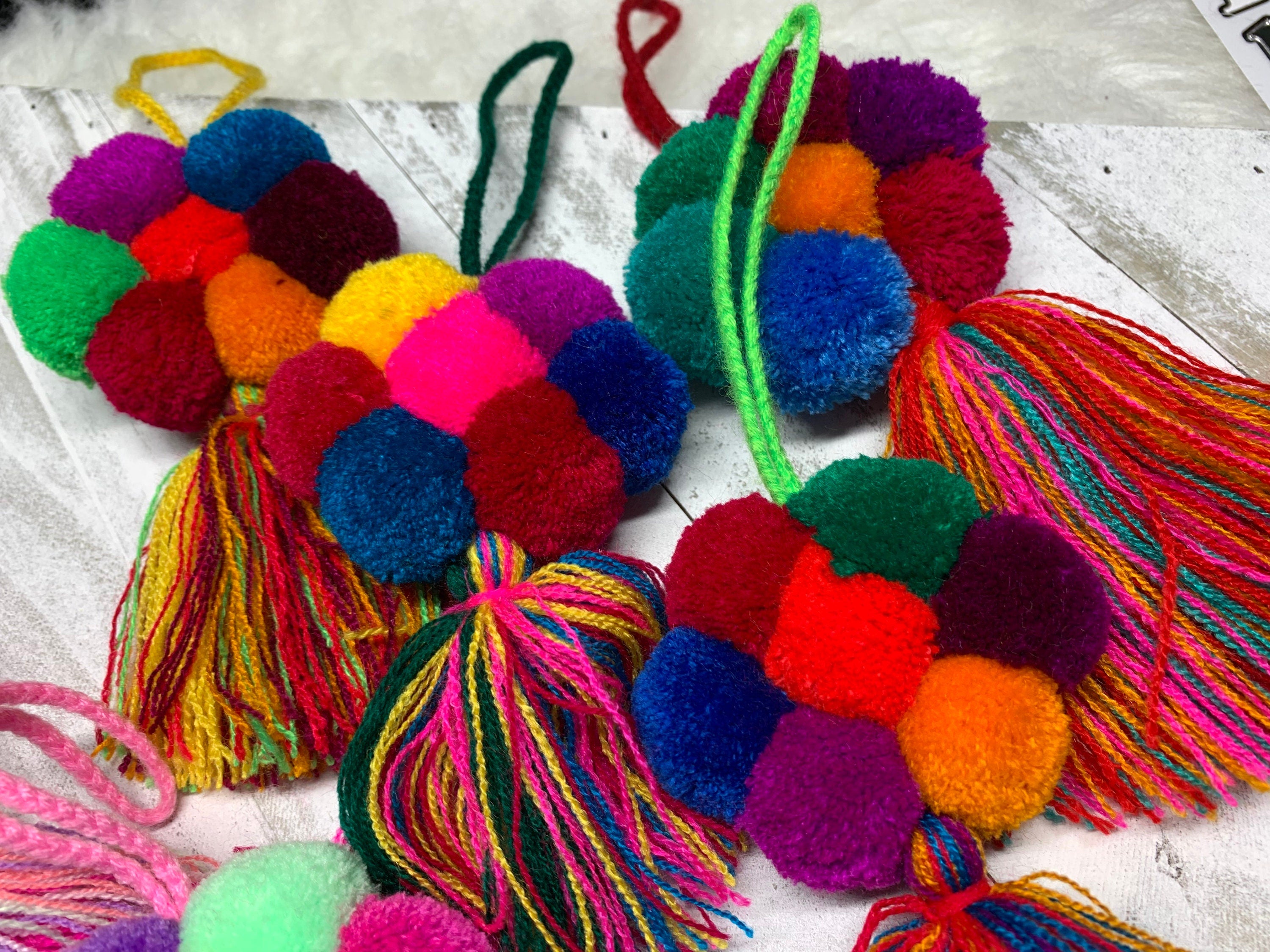 Artisanal PomPom Flower Tassel Charm - Handmade Tassel Charm