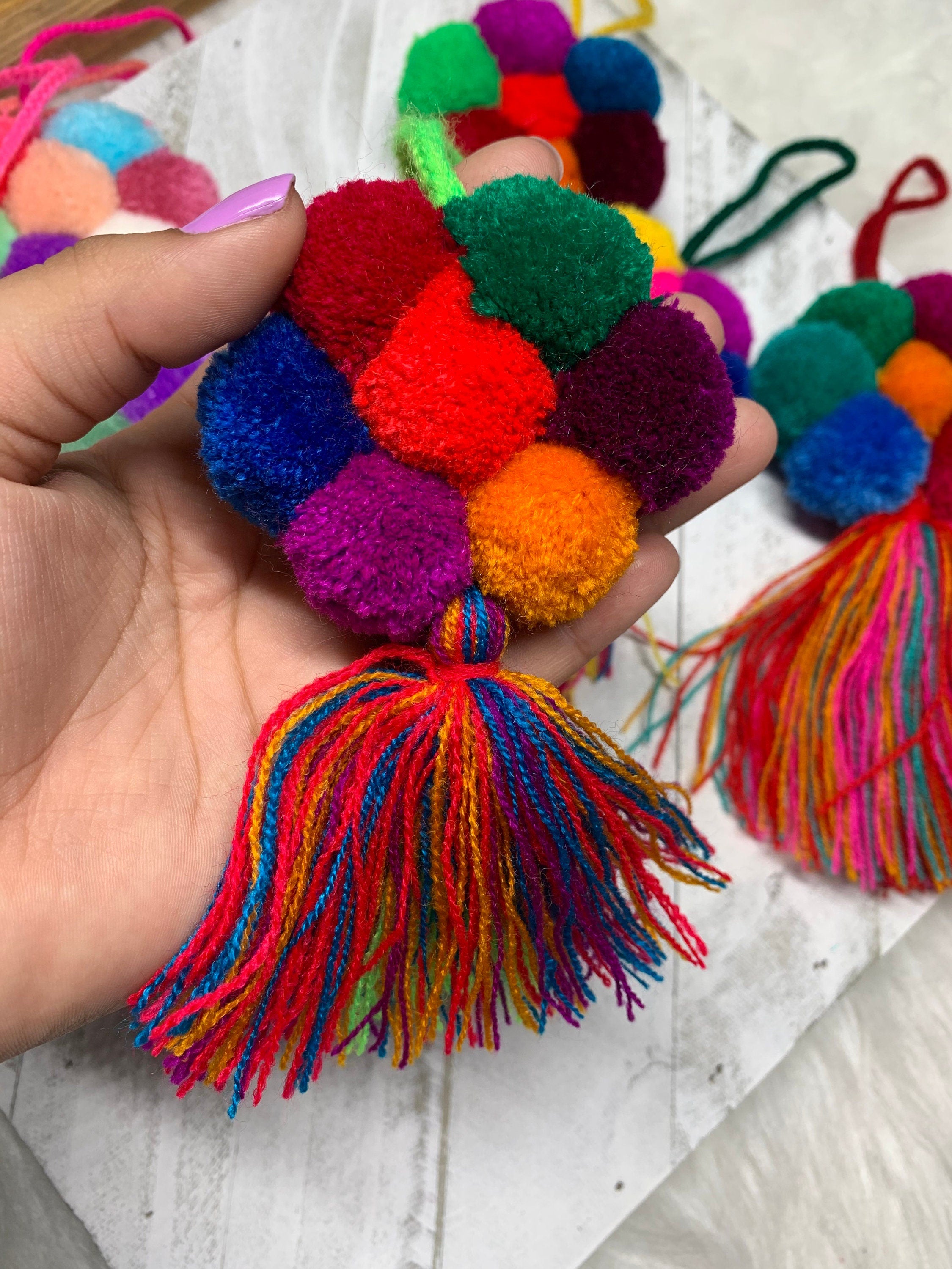 Artisanal PomPom Flower Tassel Charm - Handmade Tassel Charm