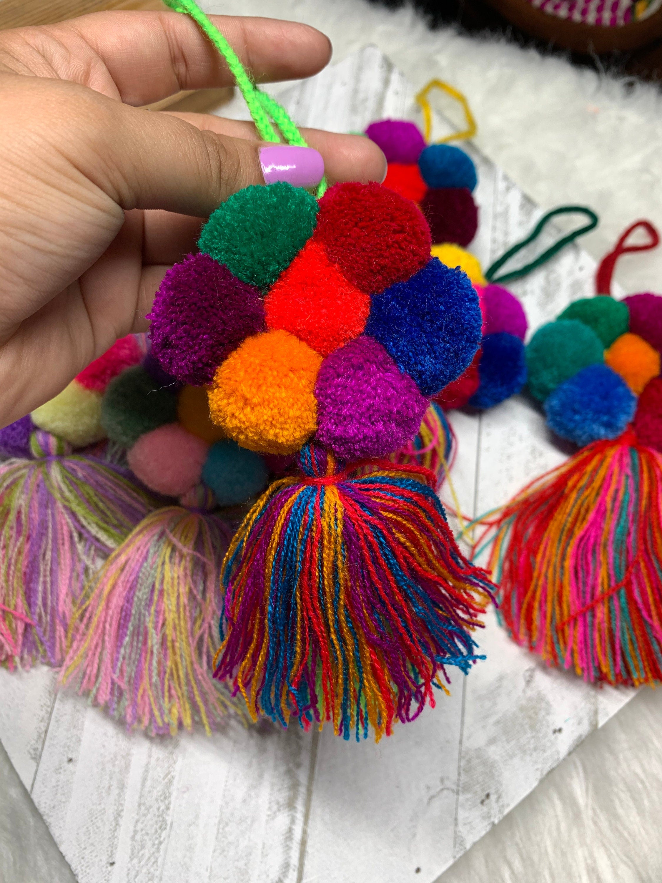 Artisanal PomPom Flower Tassel Charm - Handmade Tassel Charm