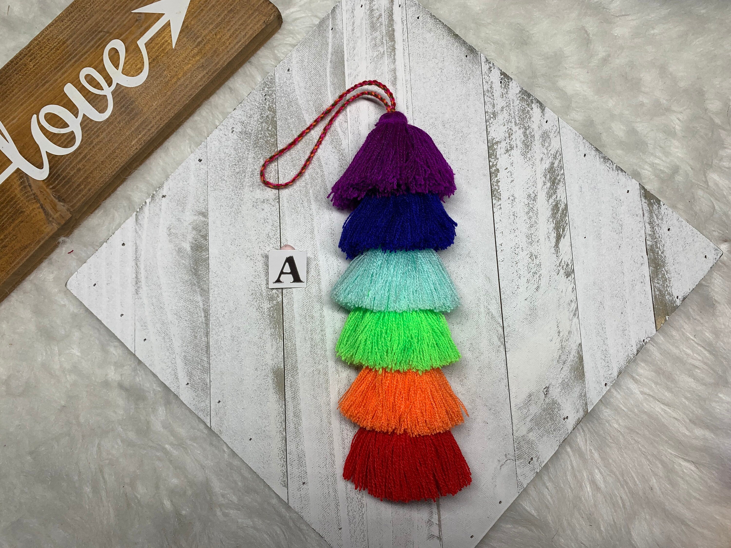 Image of Artisanal Rainbow Tassel Charm - Handmade Tassel Charm