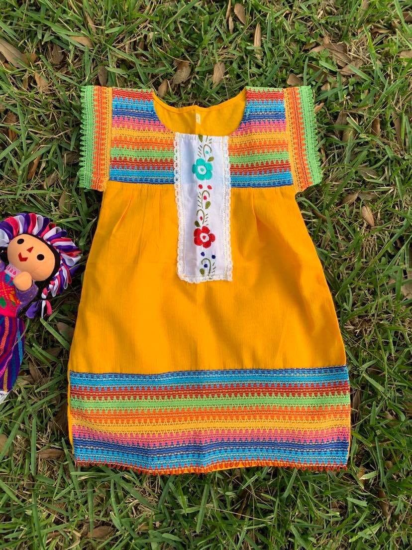 Rainbow Artisanal Embroidered Girls Dress- Embroidered Dress