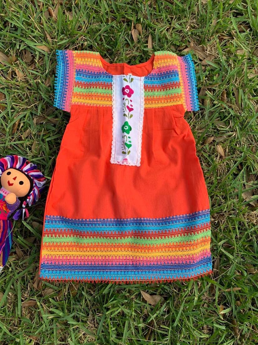 Rainbow Artisanal Embroidered Girls Dress- Embroidered Dress
