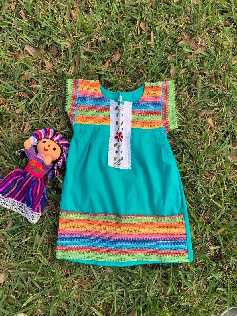 Rainbow Artisanal Embroidered Girls Dress- Embroidered Dress