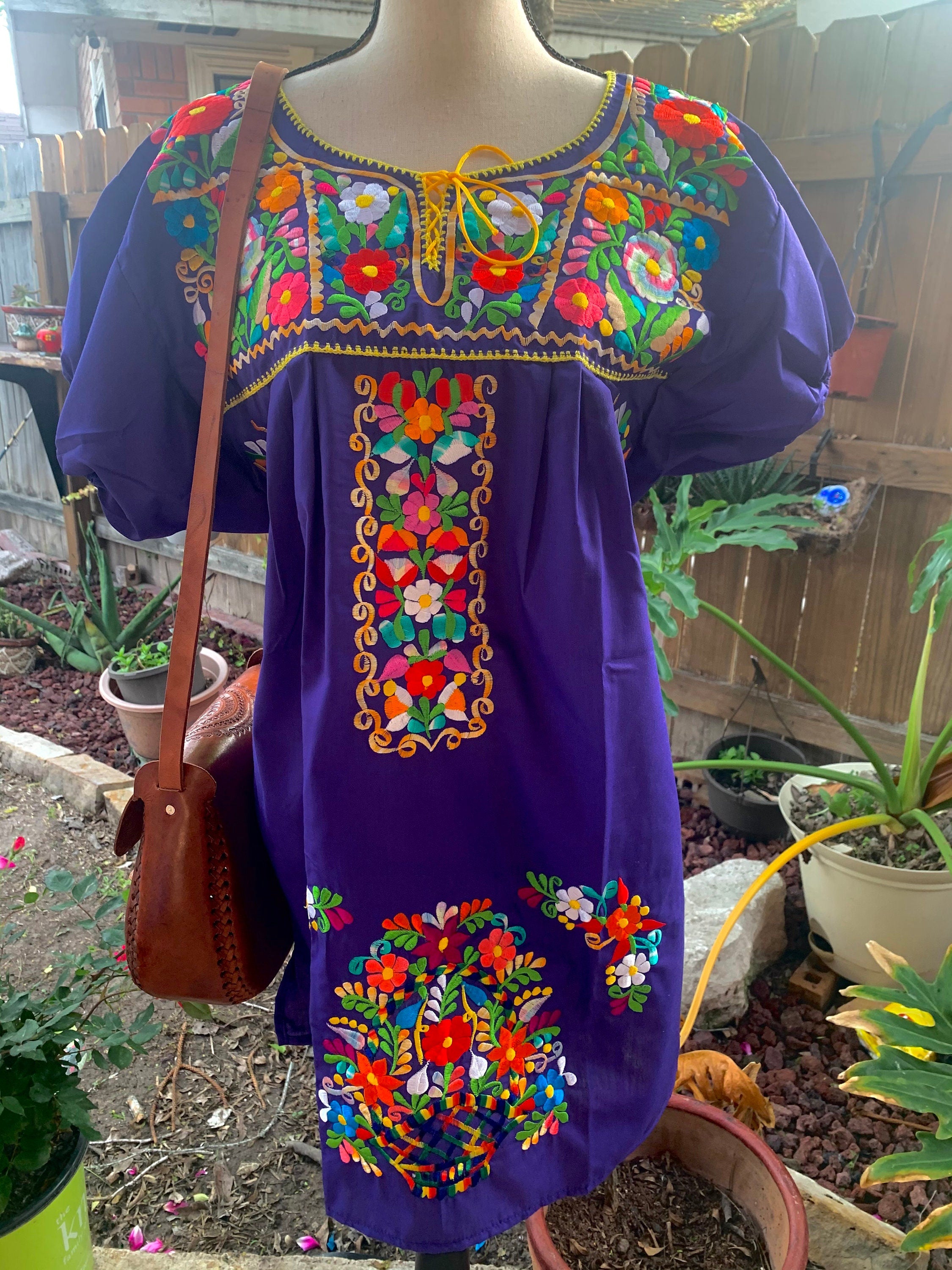 Image of Mexican Floral Embroidered Thigh Length Blouse - Handmade Artisanal Blouse