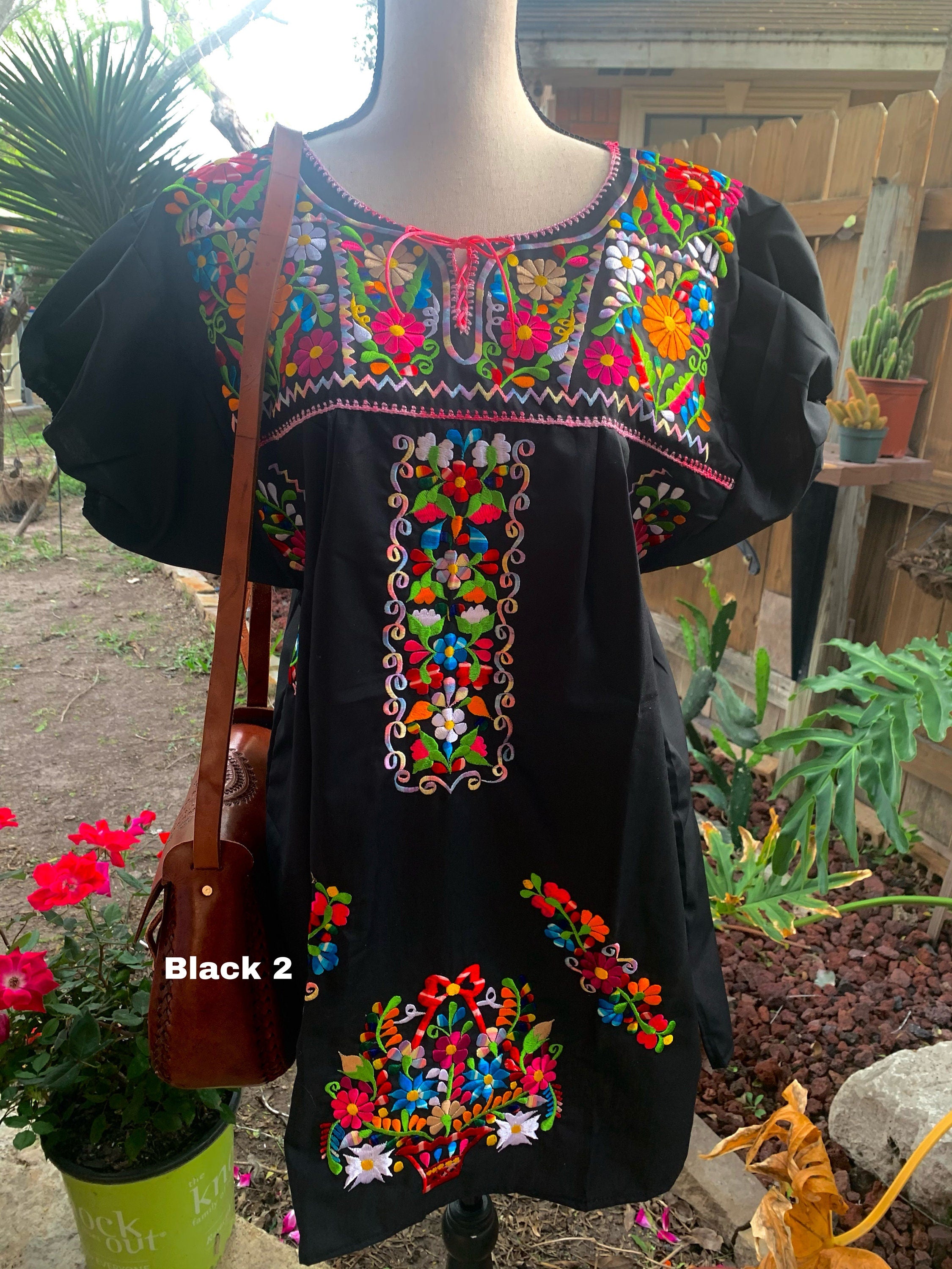 Image of Mexican Floral Embroidered Thigh Length Blouse - Handmade Artisanal Blouse
