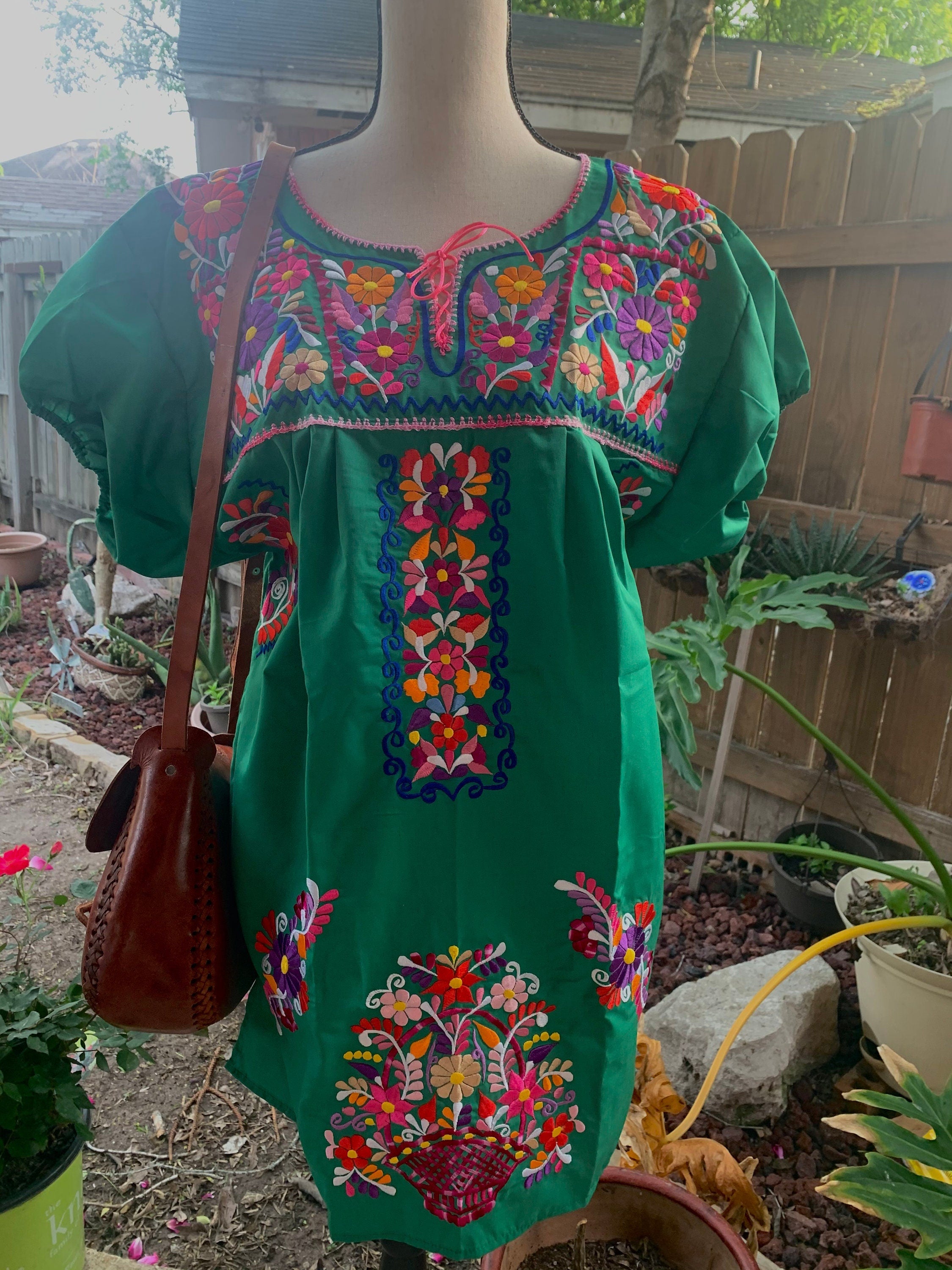 Image of Mexican Floral Embroidered Thigh Length Blouse - Handmade Artisanal Blouse