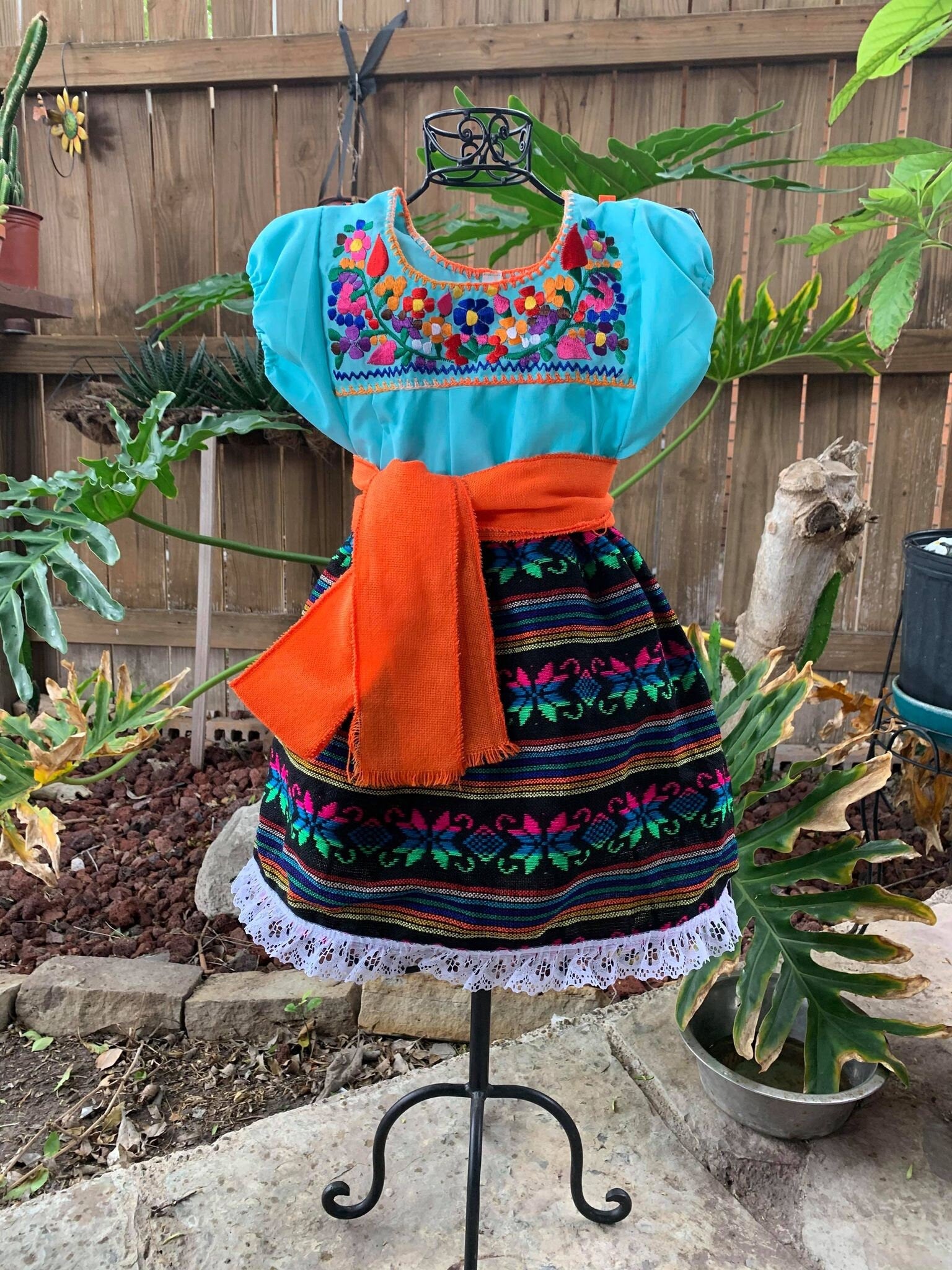 Image of 24 M Zarape Girls Artisanal Outfit - 3 piece Outfit Skirt, blouse and belt