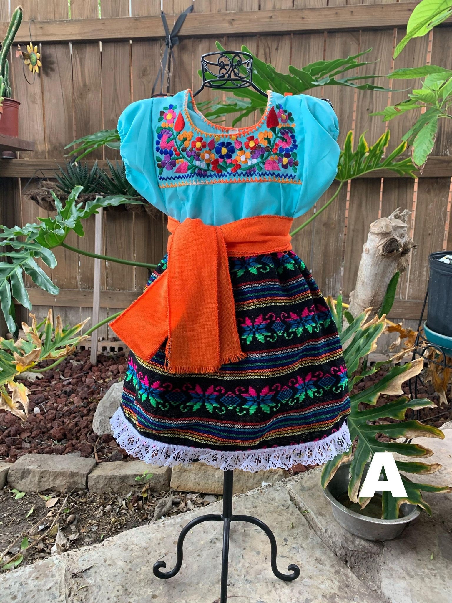 24 M Zarape Girls Artisanal Outfit - 3 piece Outfit Skirt, blouse and belt