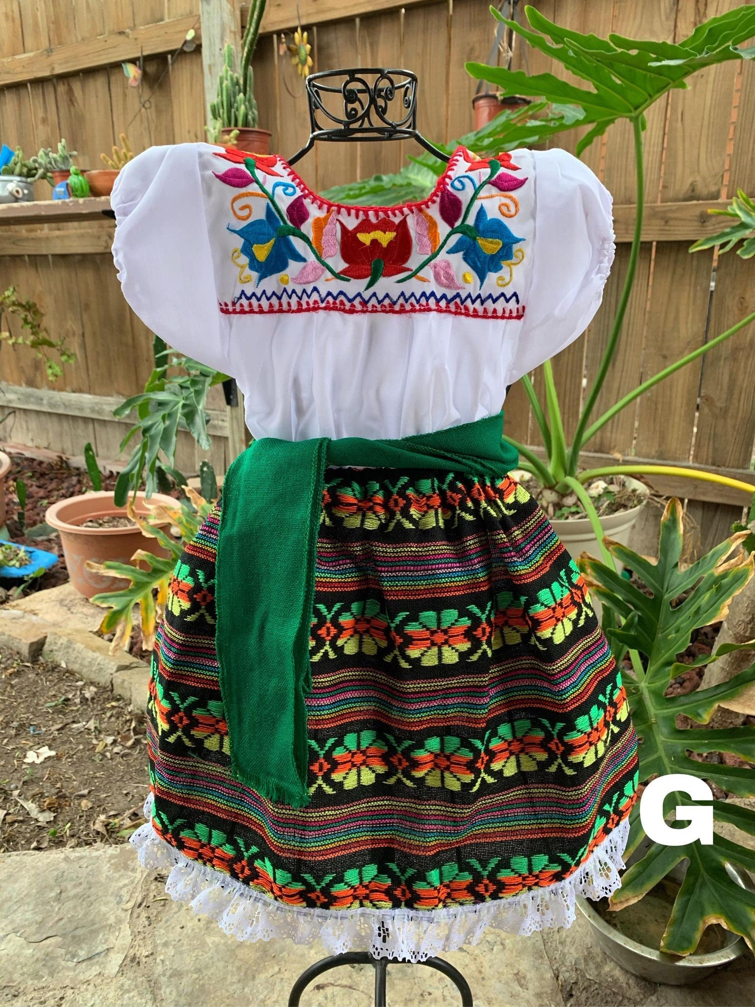 Image of 24 M Zarape Girls Artisanal Outfit - 3 piece Outfit Skirt, blouse and belt