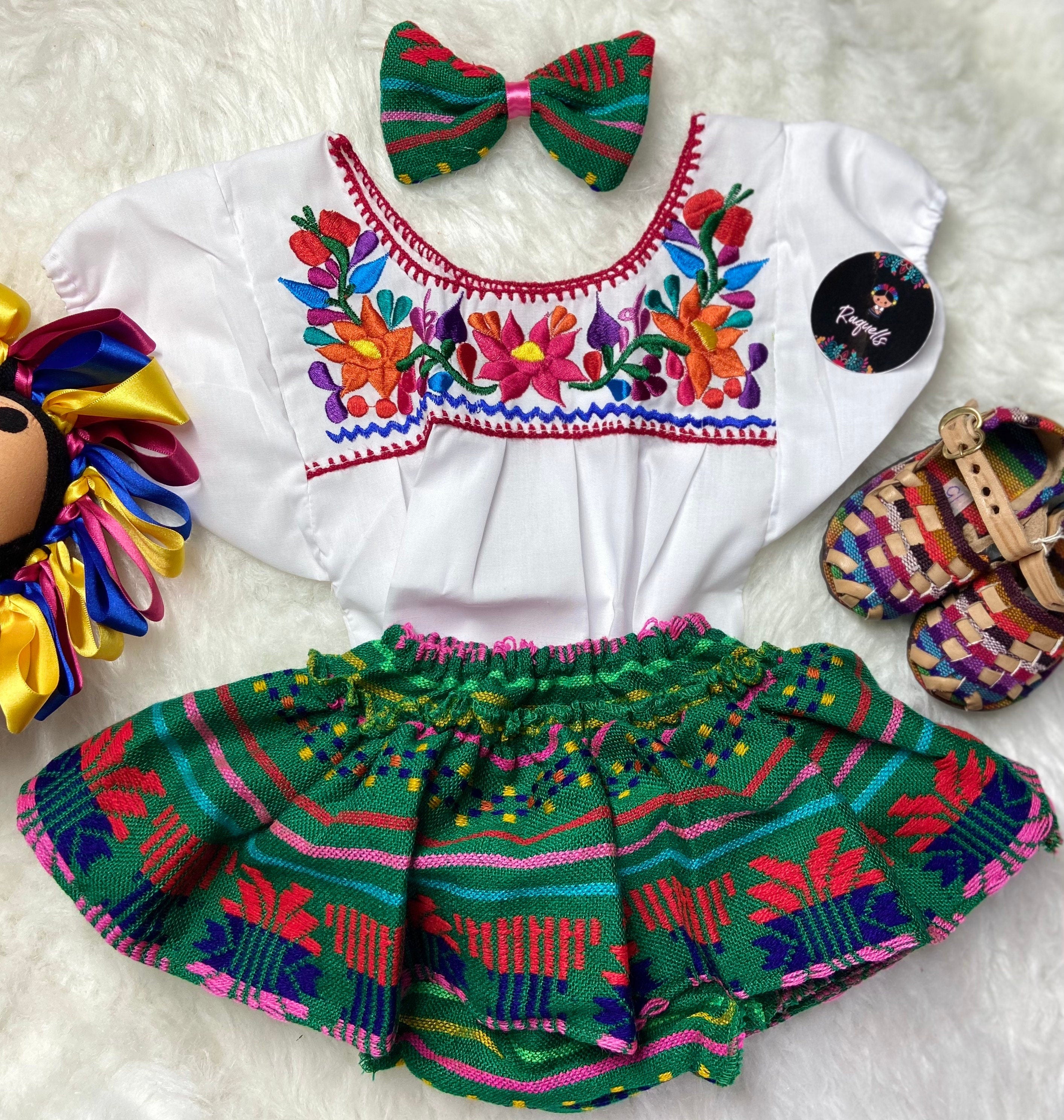 Adorable 3-Piece Baby Fiesta Outfit - Sarape Bloomers, Top and Hairbow, 6-9 Months Baby Sarape Bloomer - Summer Fiesta baby outfit.