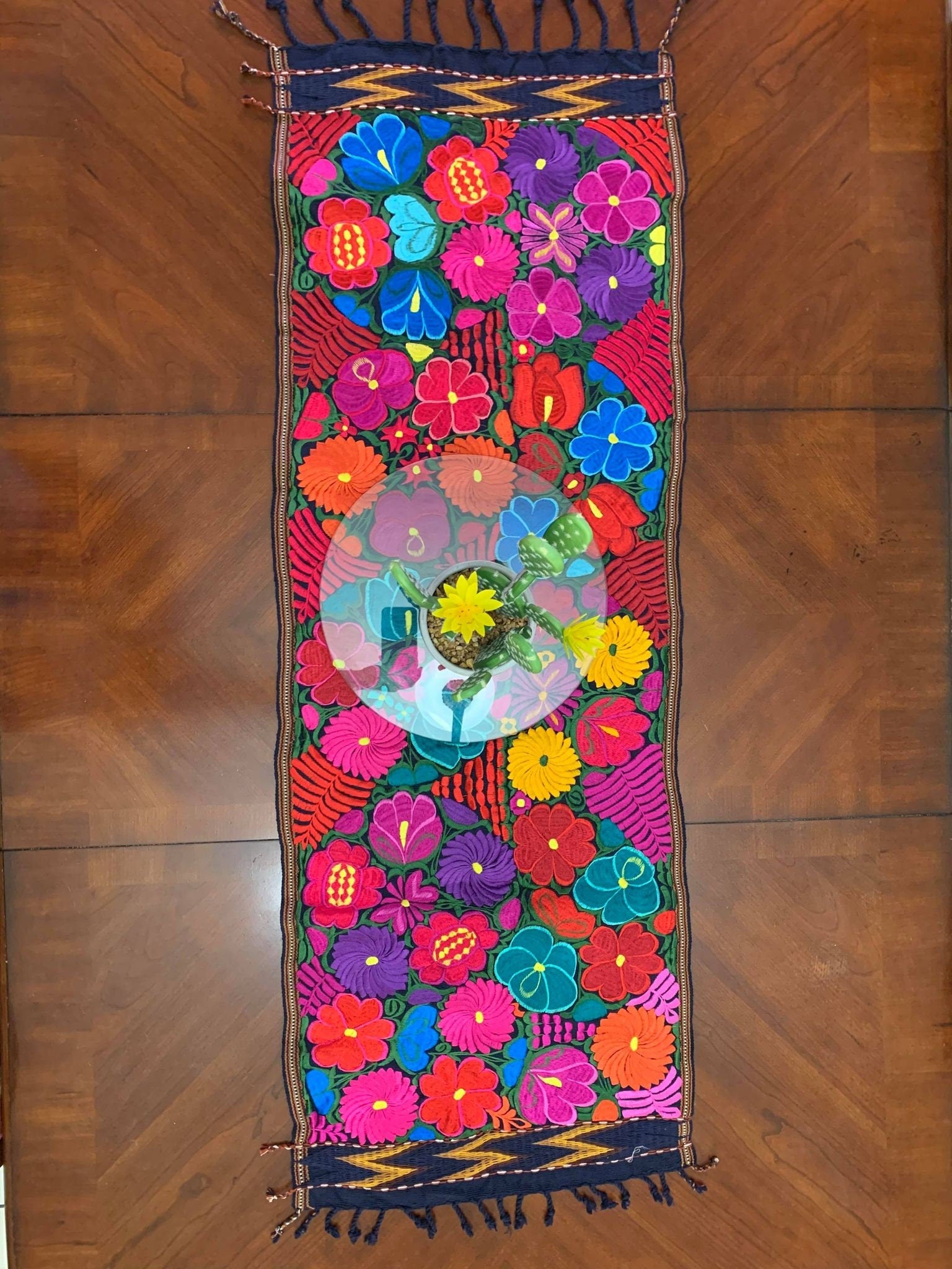 Image of Artisanal Embroidered SMALL Table Runner - Mexican Table Runner