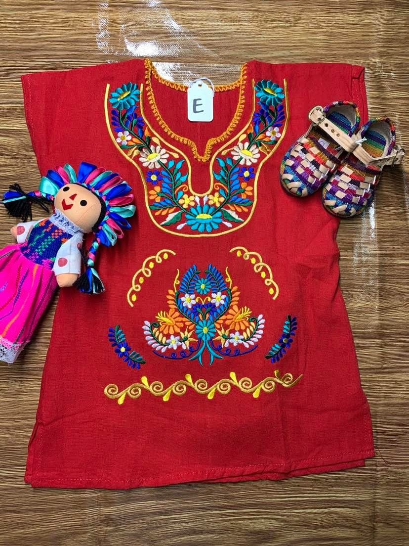 Mexican Floral Embroidered Girls Dress - Handcrafted Floral Dress