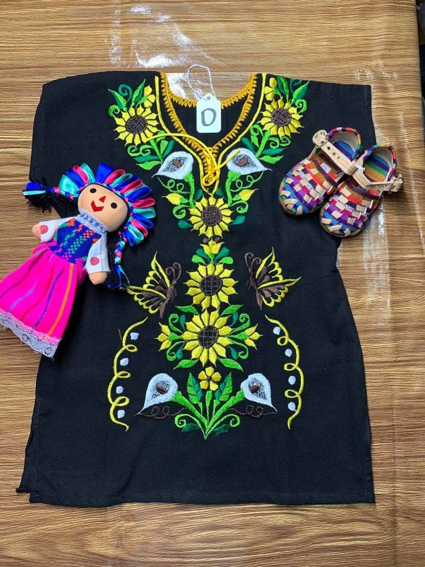 Image of Mexican Floral Embroidered Girls Dress - Handcrafted Floral Dress