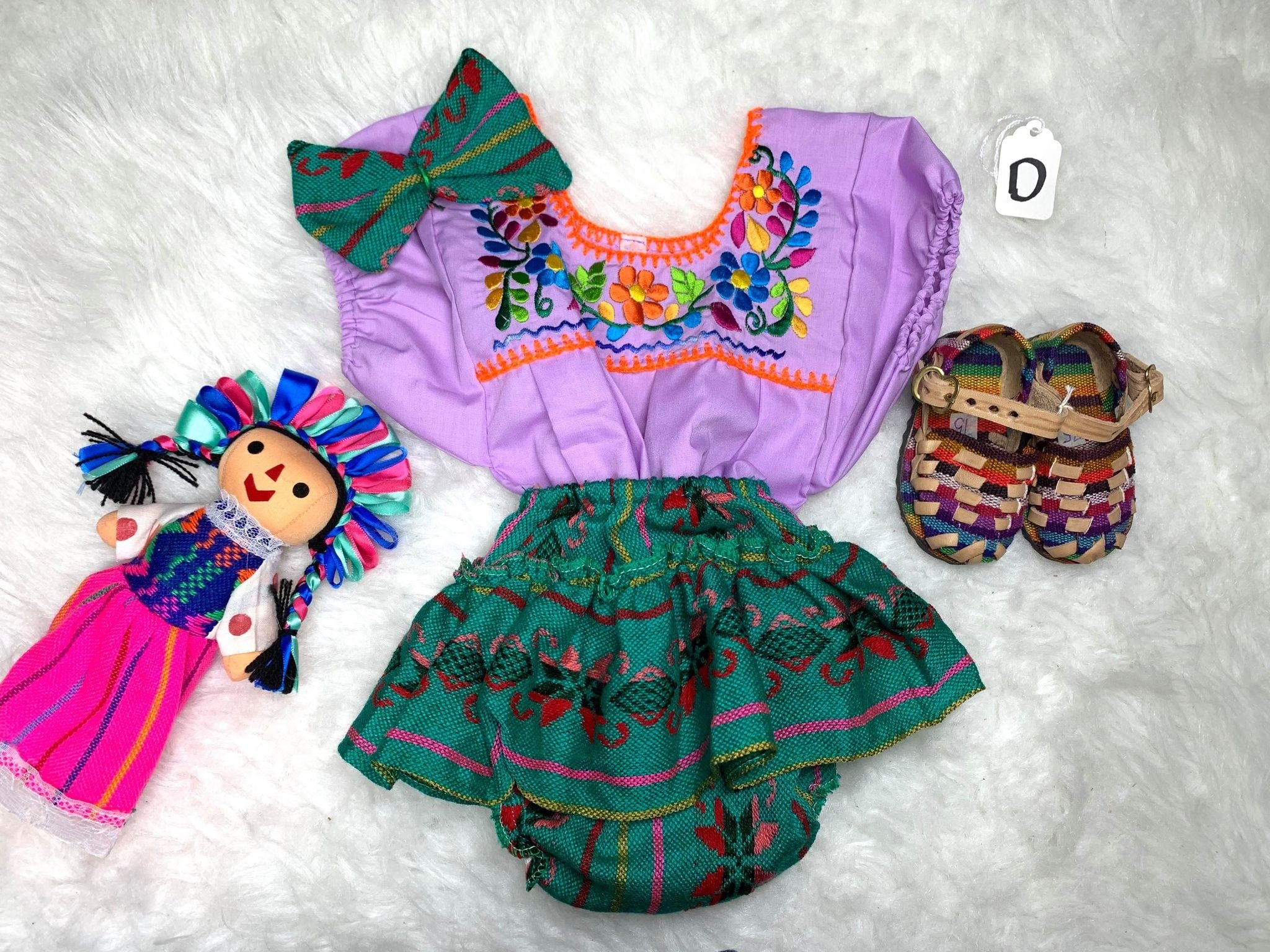 Image of 0-3 Months Baby Sarape Bloomers, 3 piece Outfit w/Hairbow, blouse is included
