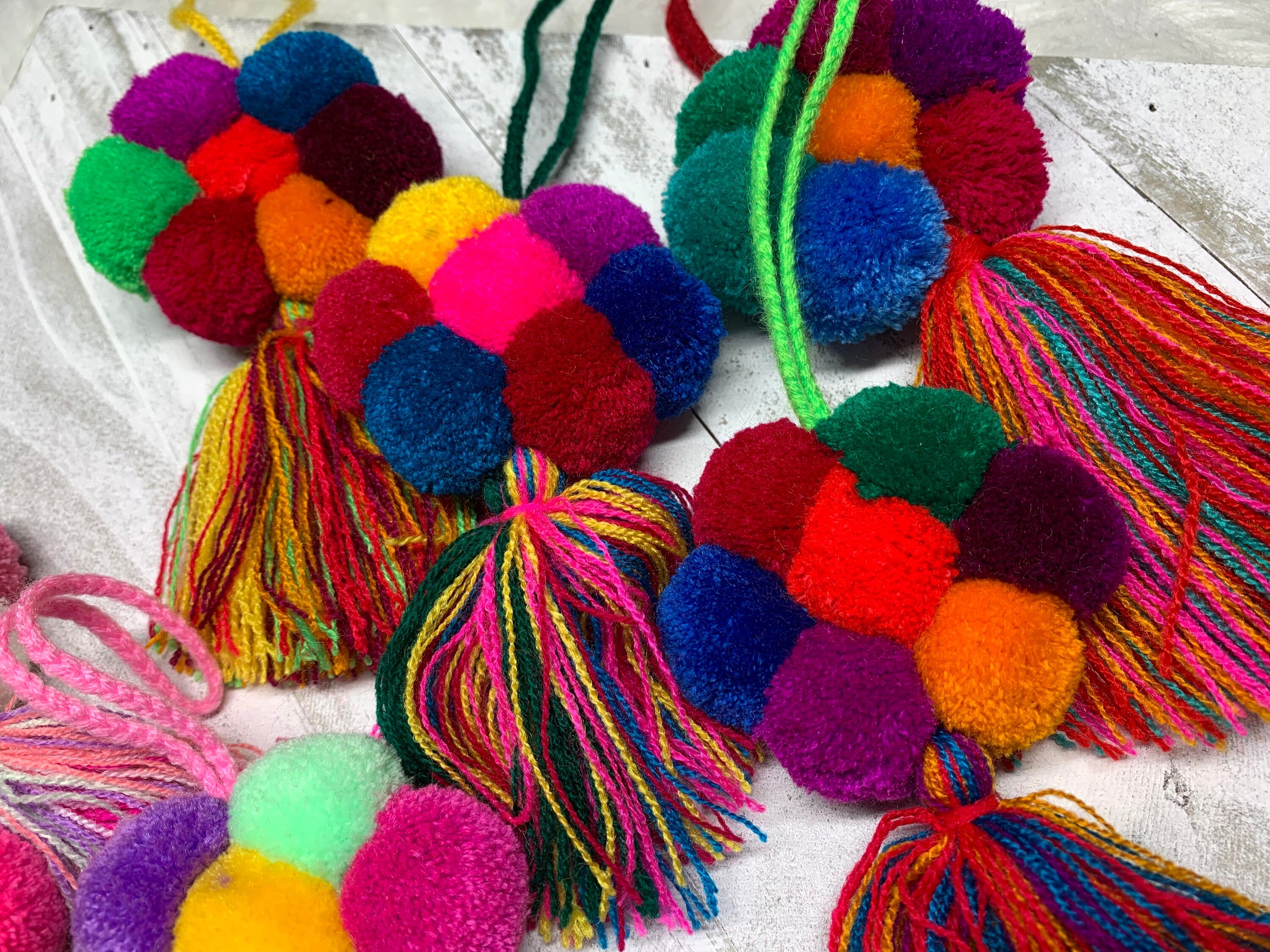 Image of Artisanal PomPom Flower Tassel Charm - Handmade Tassel Charm