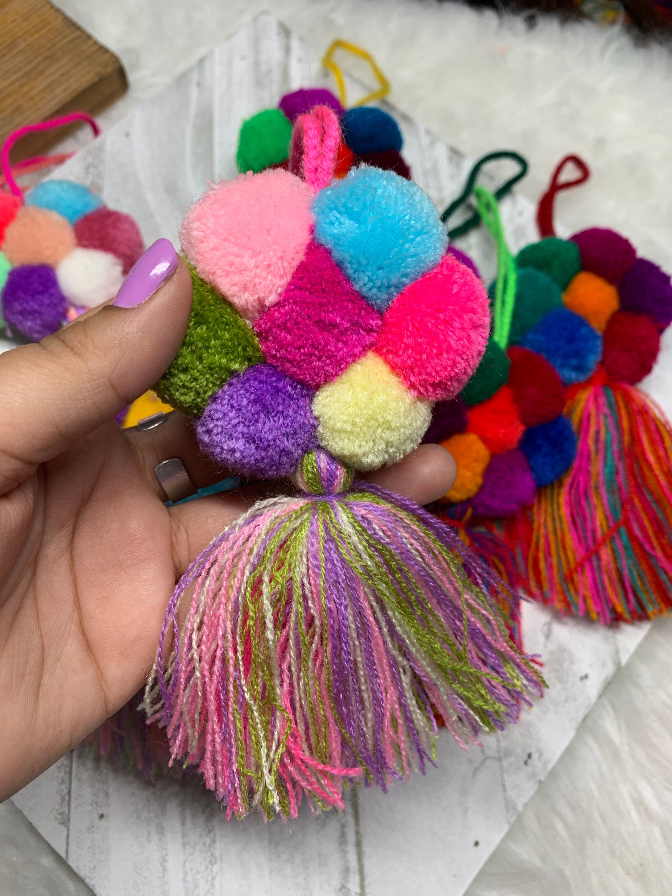 Artisanal PomPom Flower Tassel Charm - Handmade Tassel Charm