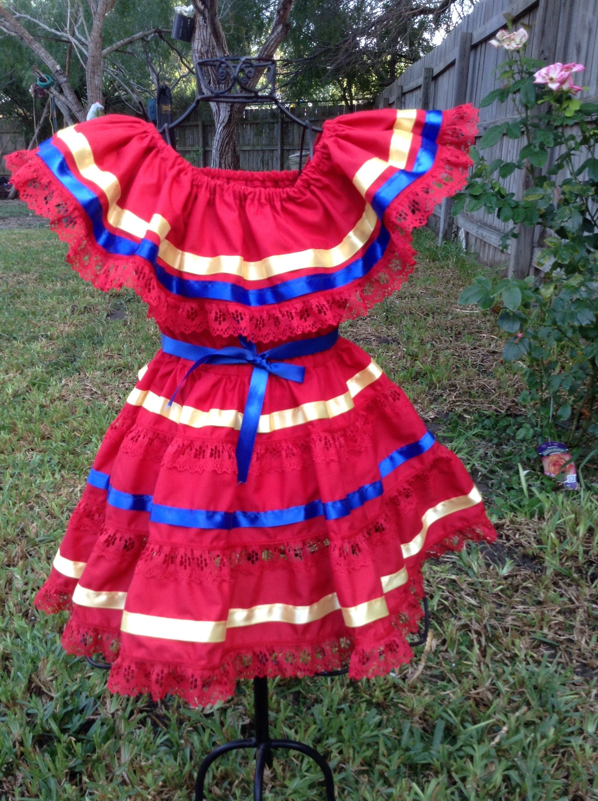 Fiesta Alegría Girl’s Dress – Vibrant Handmade Ribbons Dress for Fiestas, Pageants and Birthdays