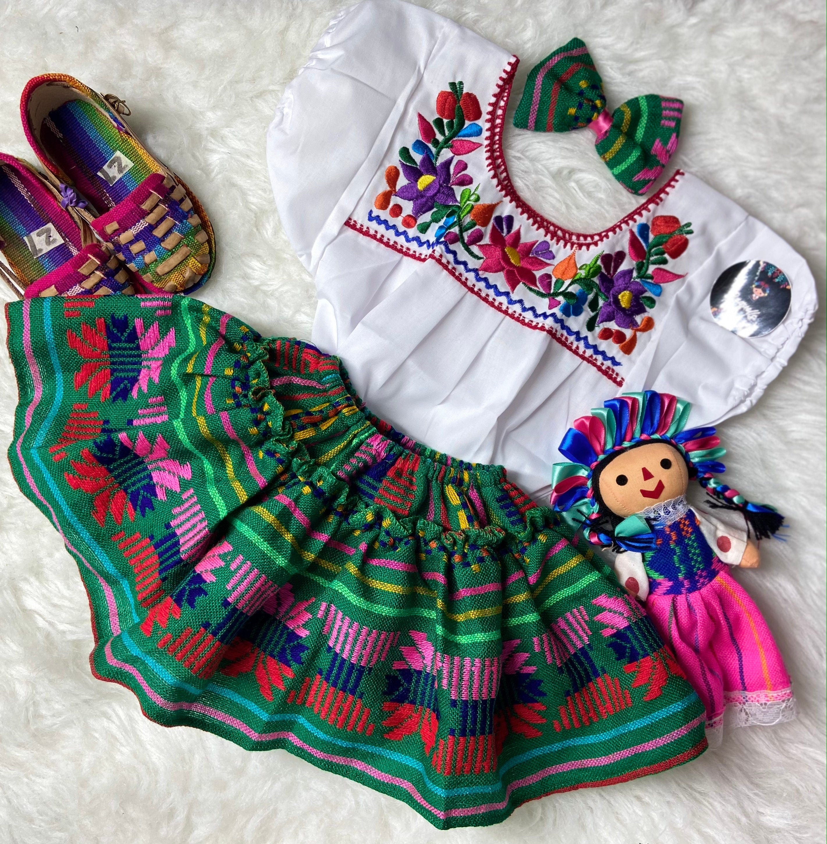 Image of 9-12 Months Baby Fiesta 3 piece Outfit: Sarape Bloomer, Hair bow, and Blouse - 1 year old Fiesta Outfit
