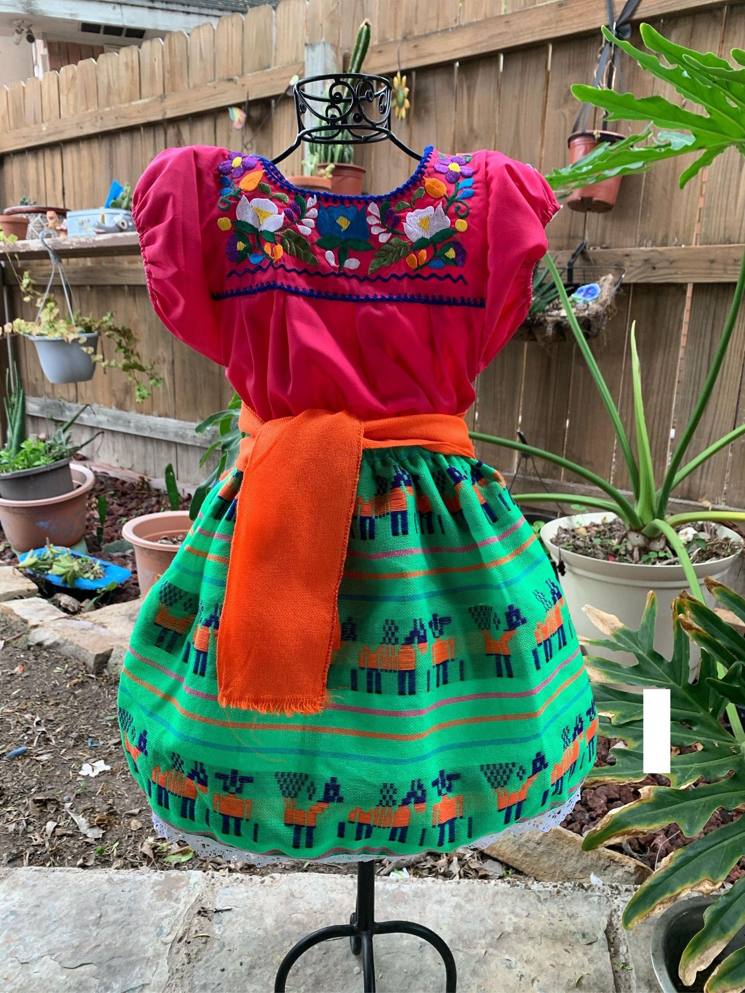 24 M Zarape Girls Artisanal Outfit - 3 piece Outfit Skirt, blouse and belt