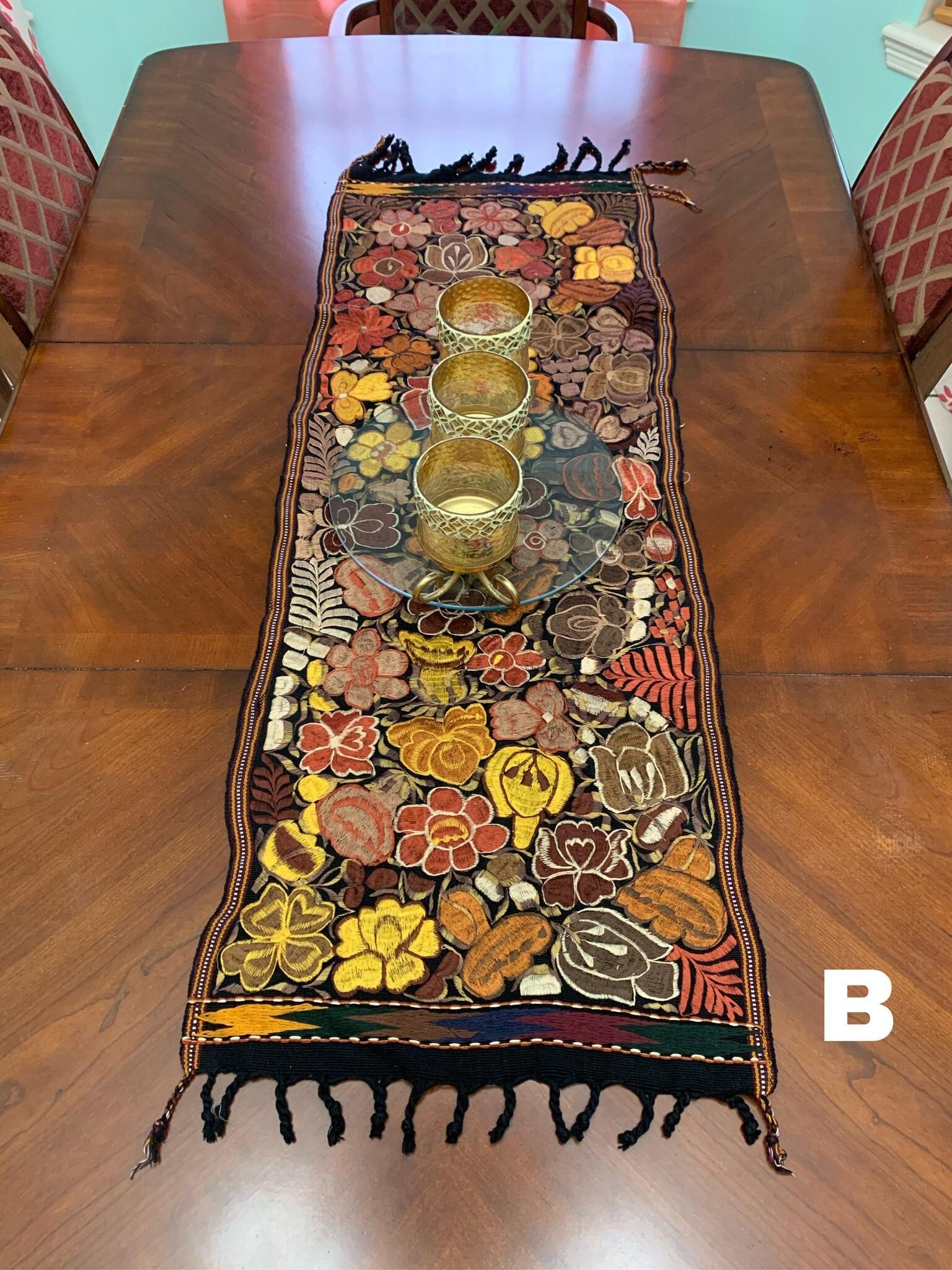 Image of Artisanal Embroidered SMALL Table Runner - Mexican Table Runner