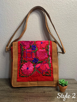 Image of Embroidered Floral Crossbody Bag - Artisanal Messenger Bag
