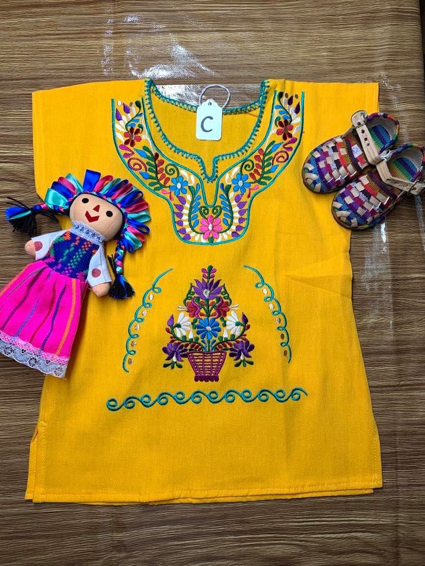 Mexican Floral Embroidered Girls Dress - Handcrafted Floral Dress