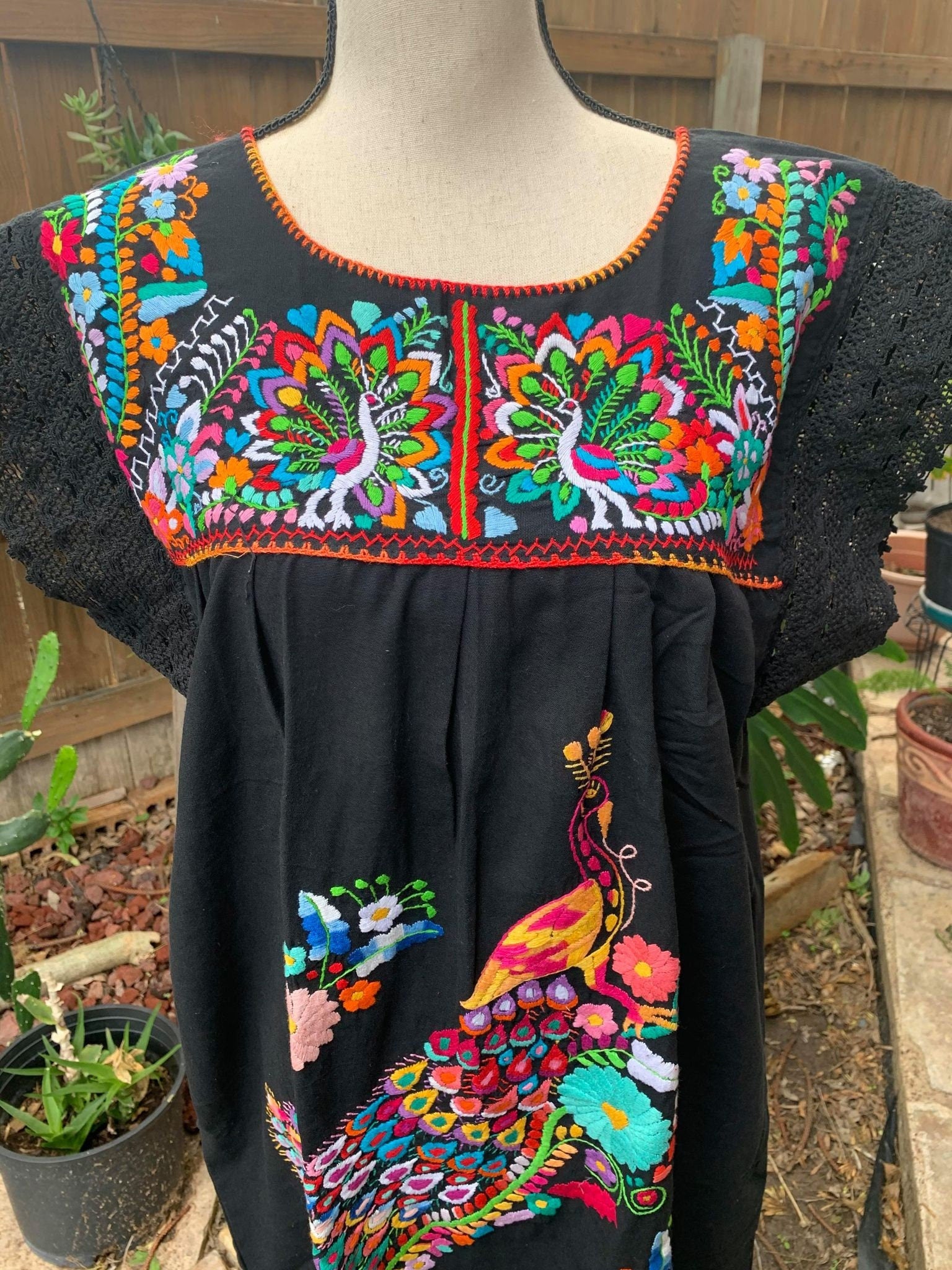 Puebla, Mexican Hand Embroidered Dress - Traditional Dress in MEDIUM size