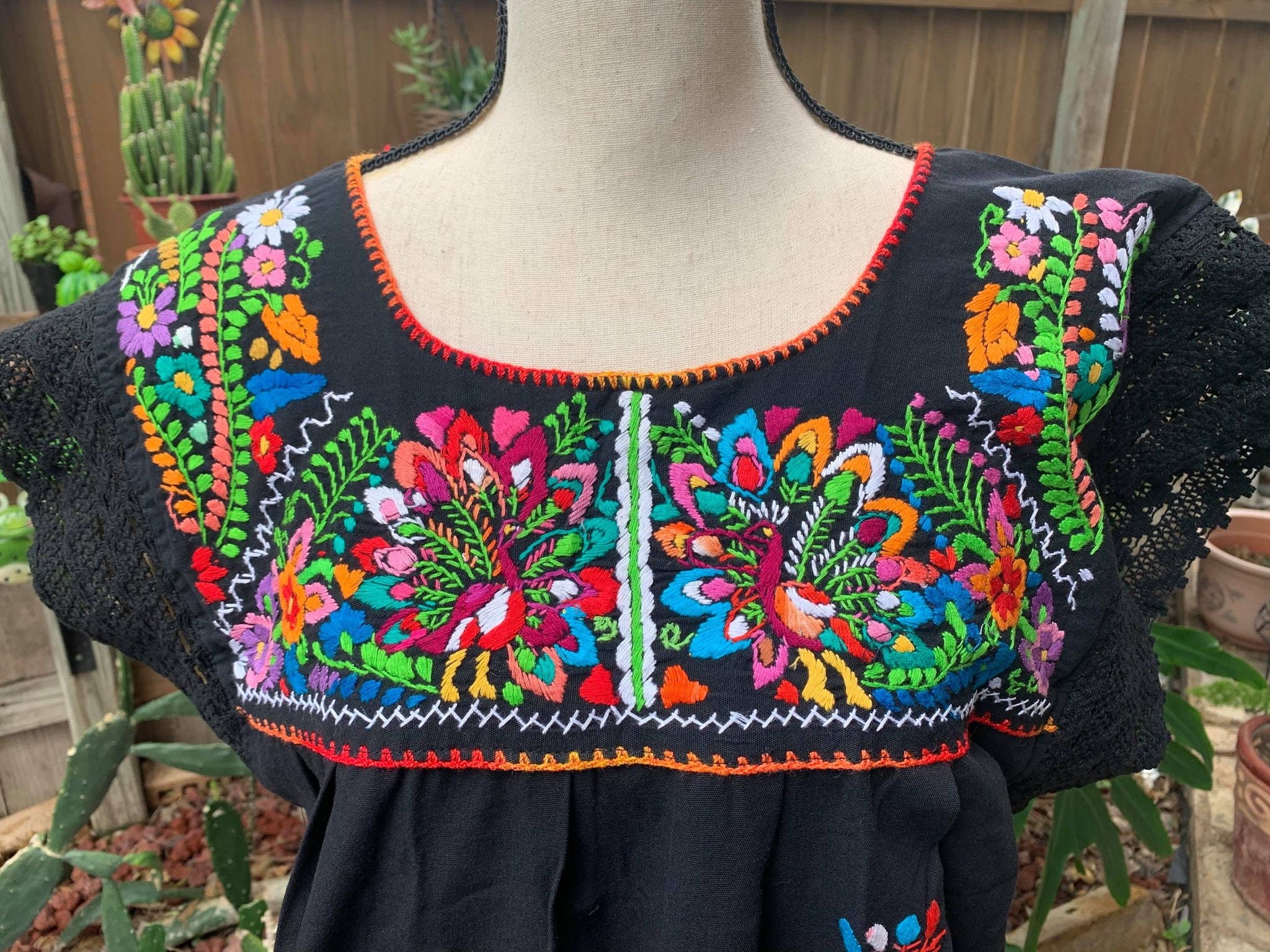 Image of Puebla, Mexican Hand Embroidered Dress - Traditional Dress in MEDIUM size