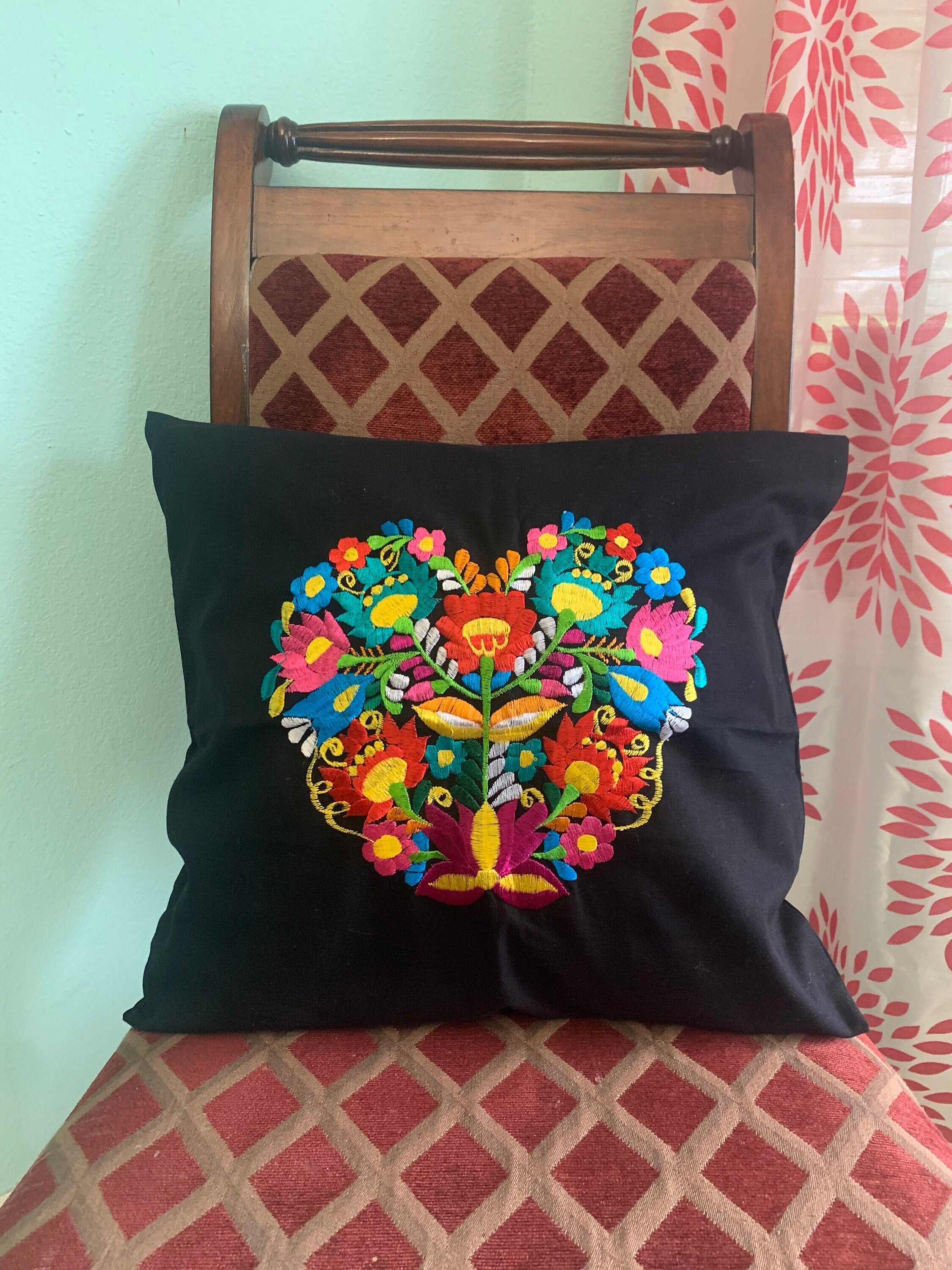 Image of Mexican Floral Embroidered Pillow Cover - Mexican Pillow Cases - Cushion Covers- sale is for One Cover ONLY