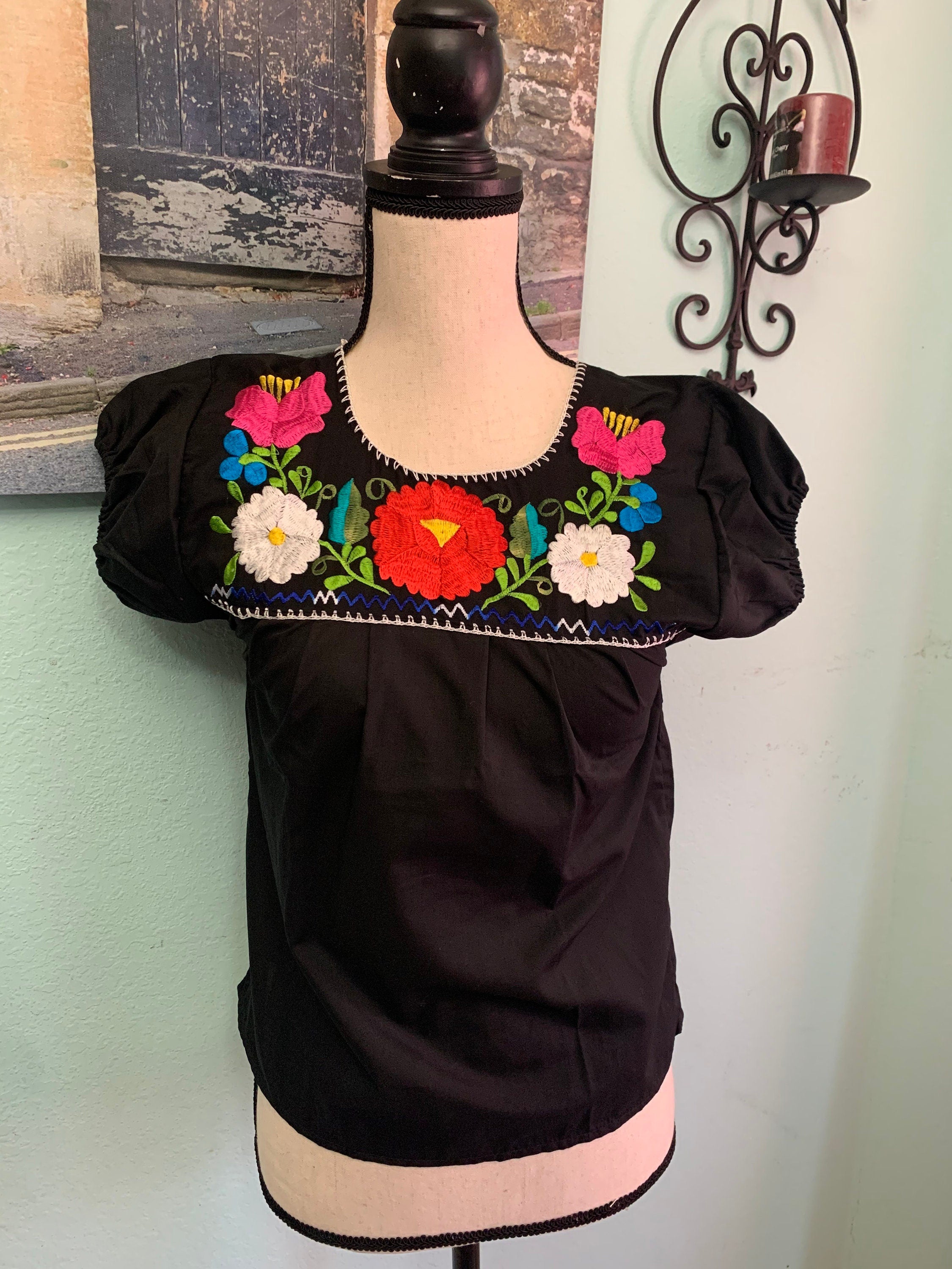 Image of Traditional Mexican Embroidered Blouse - Artisanal Blouse - XSmall