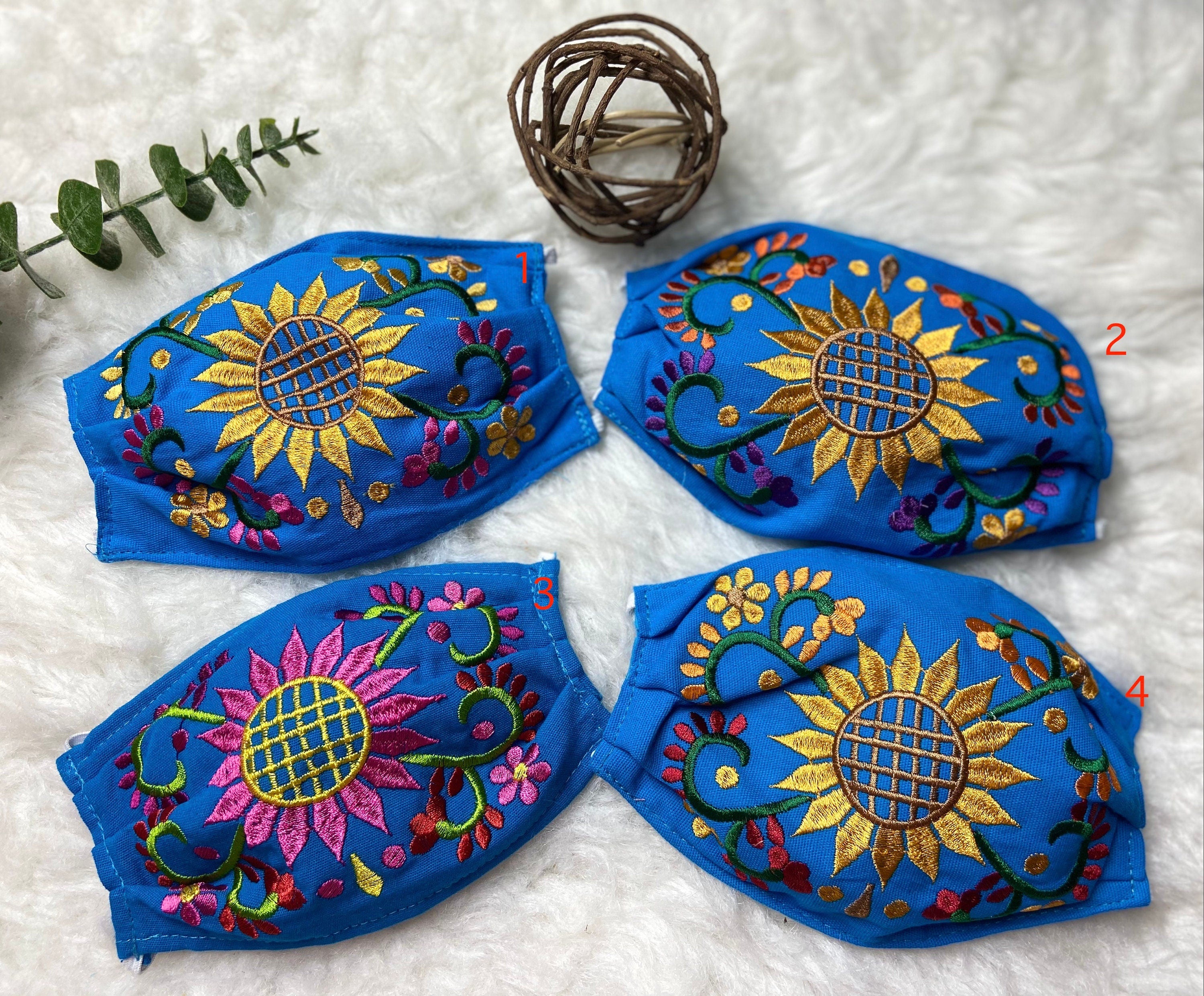 Colorful Embroidered Sunflower Face Masks - Mexican Handmade Face Masks
