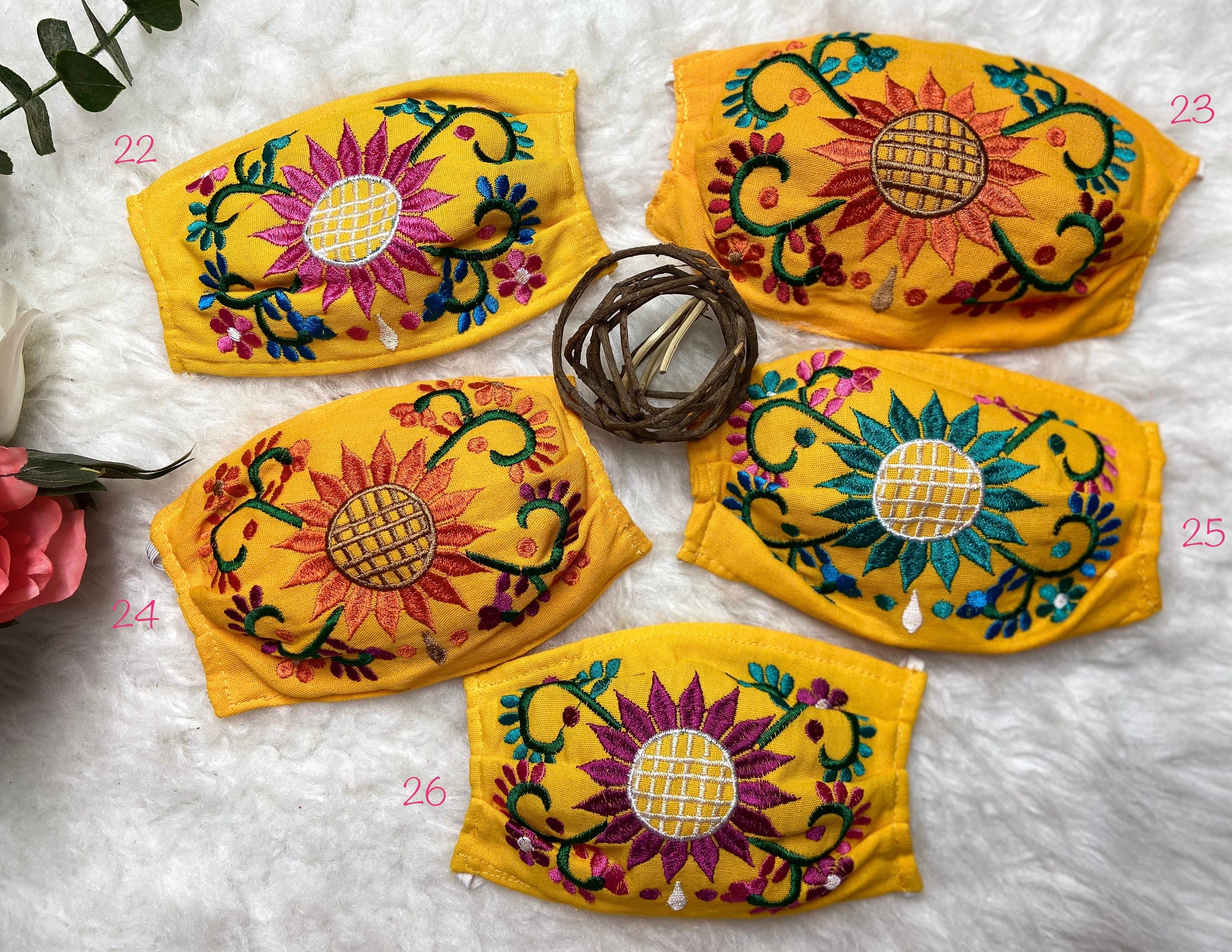 Colorful Embroidered Sunflower Face Masks - Mexican Handmade Face Masks