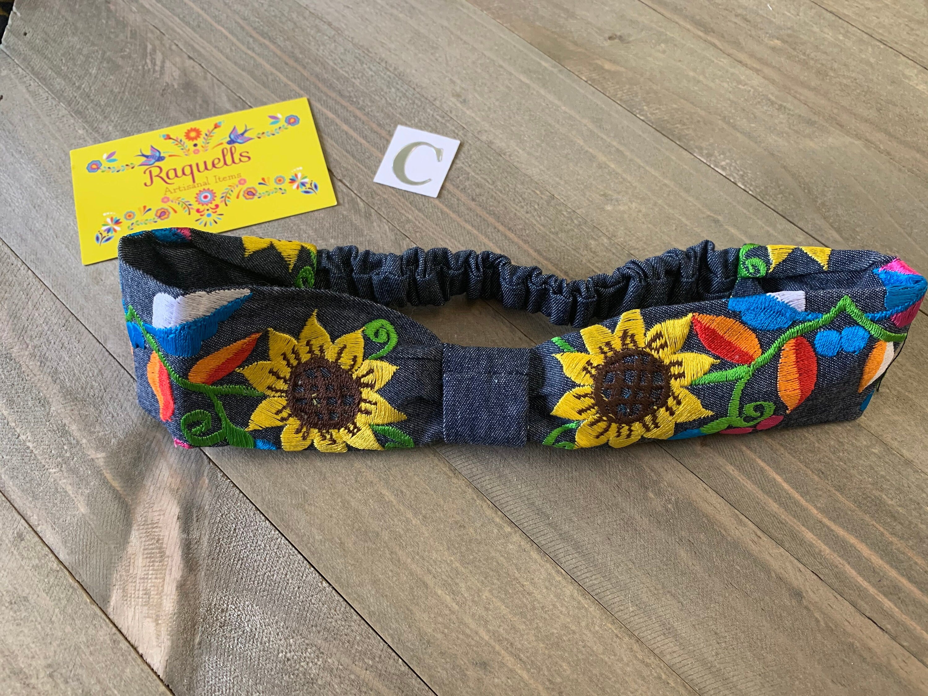 Artisan Made Sunflower Embroidered Headband - Artisanal Turbans from Chiapas