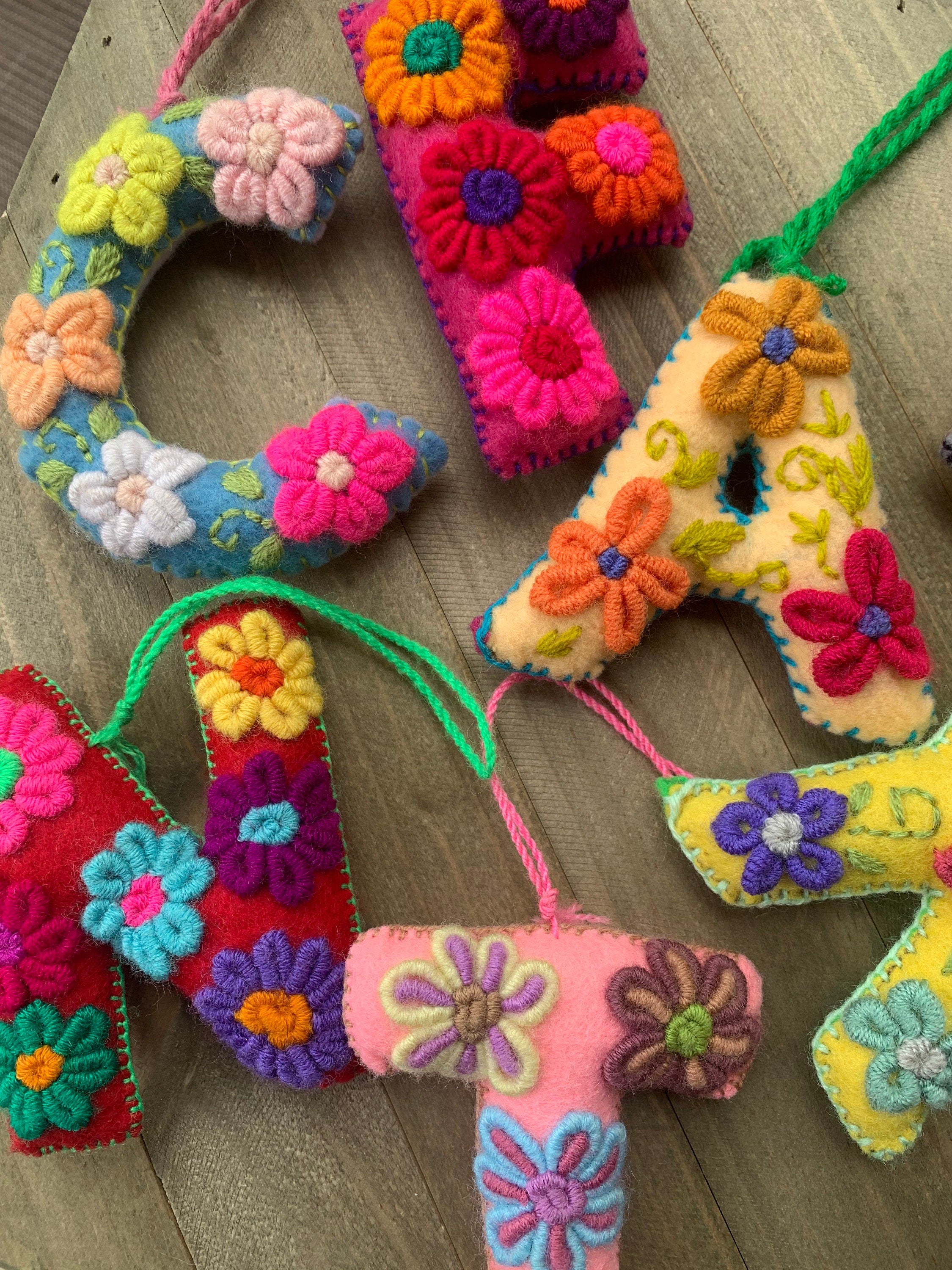 Embroidered Letter pompom - Artisanal Initial pompom