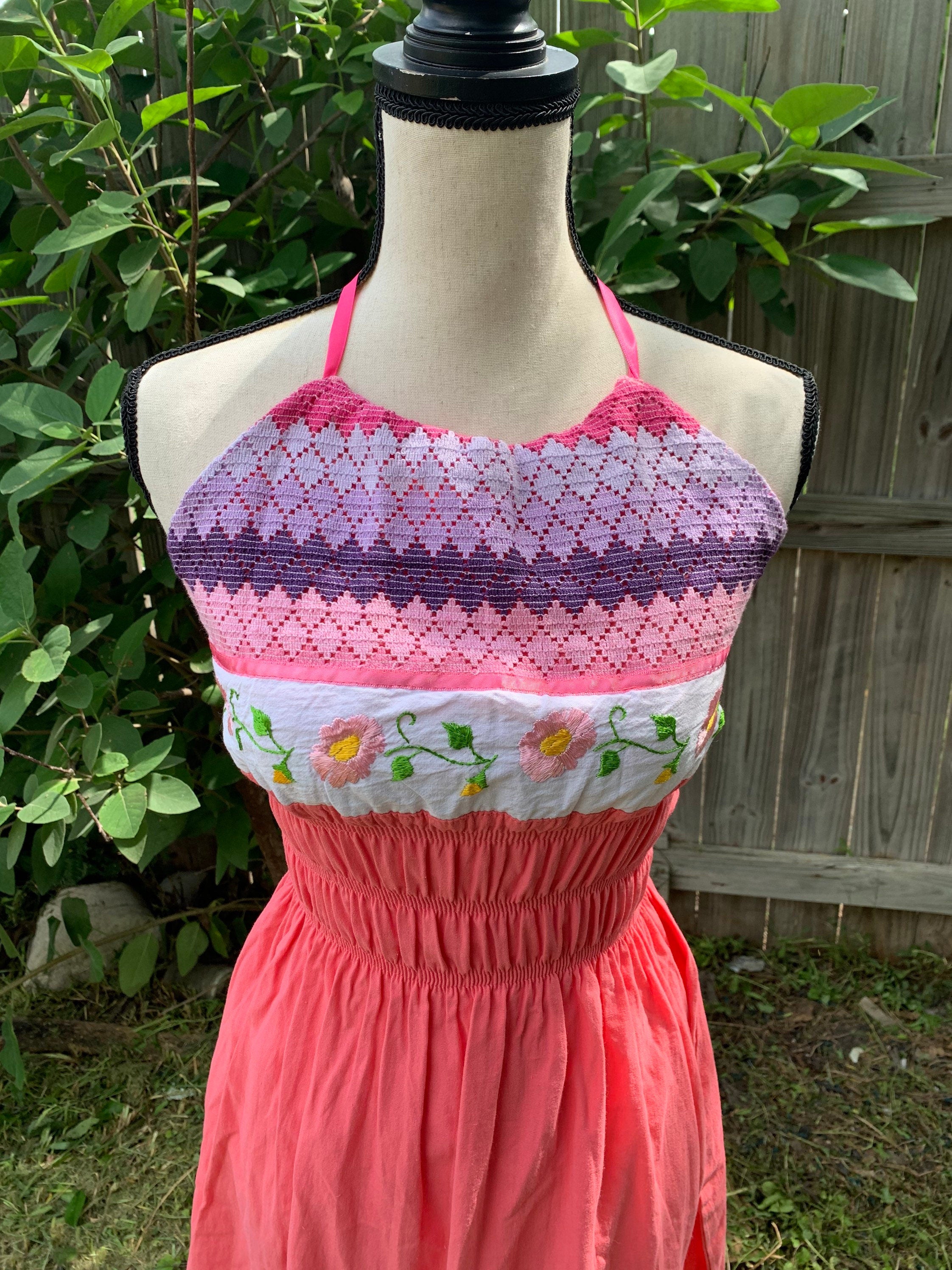 Cute Artisanal Halter Dress - Handmade Coral Dress
