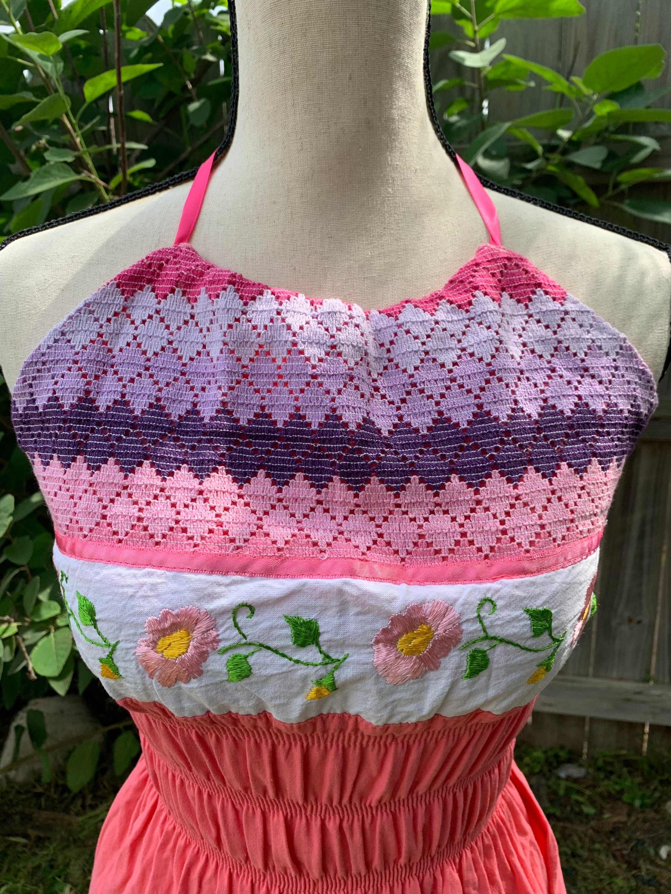 Image of Cute Artisanal Halter Dress - Handmade Coral Dress