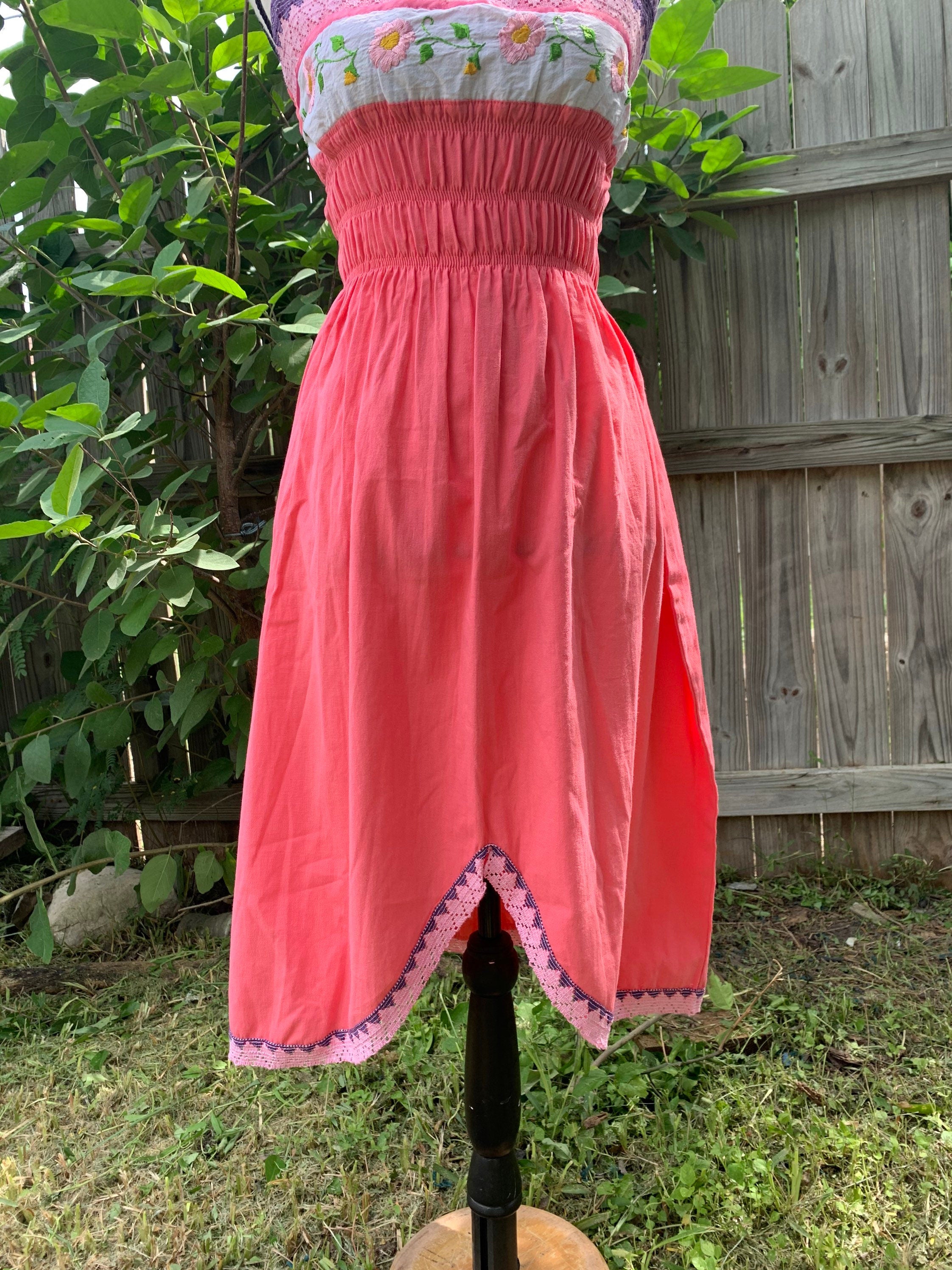 Cute Artisanal Halter Dress - Handmade Coral Dress