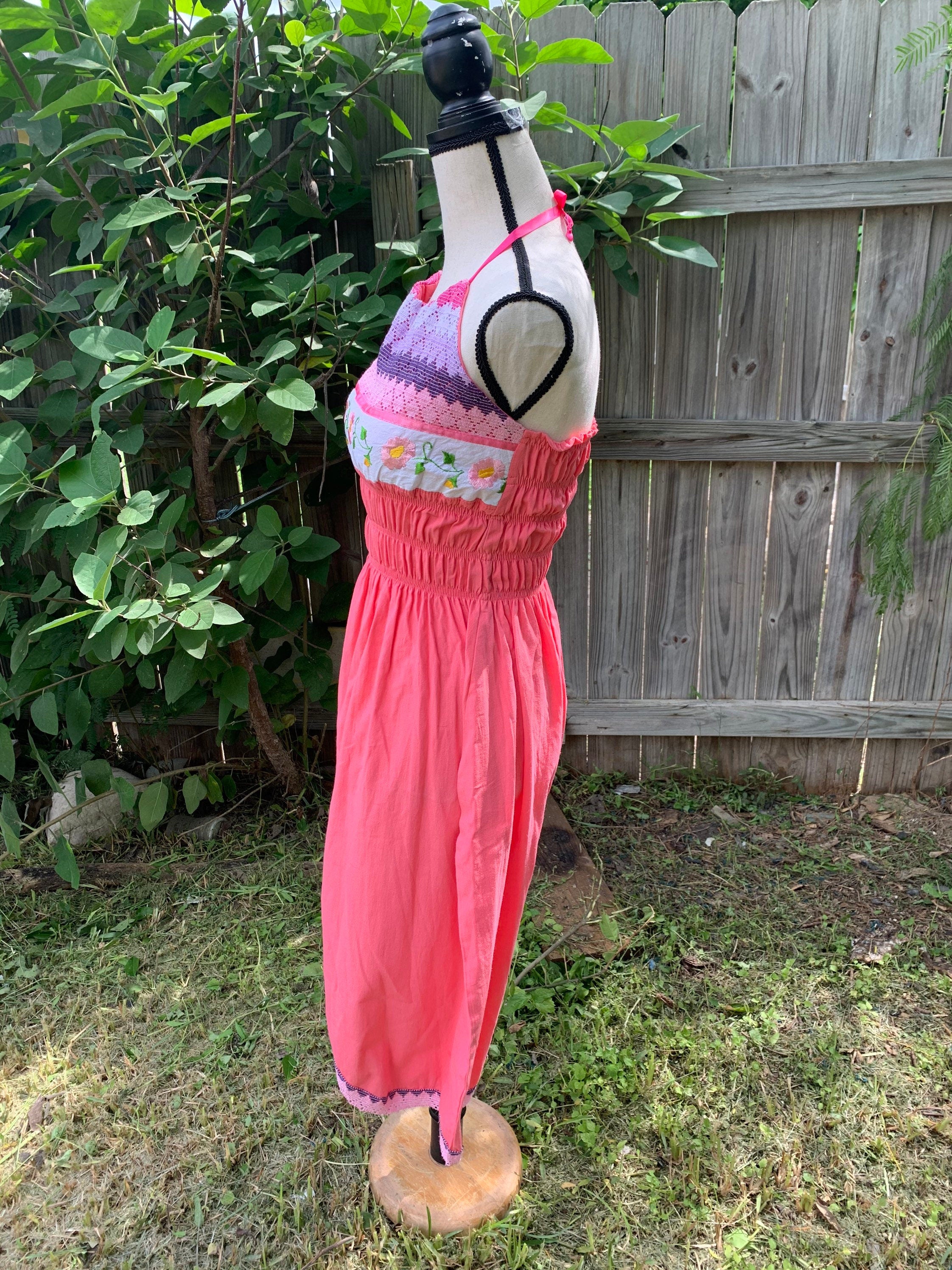 Cute Artisanal Halter Dress - Handmade Coral Dress