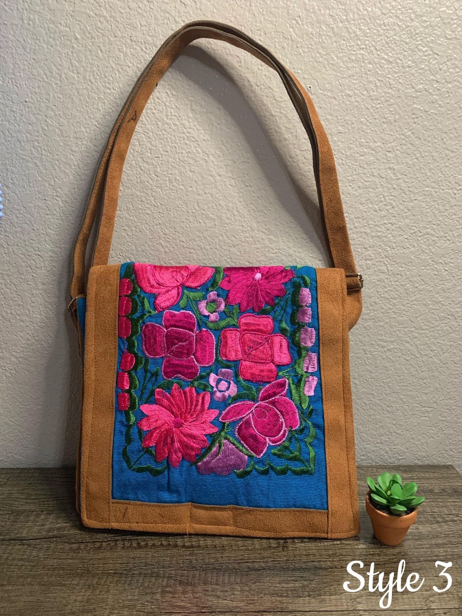 Embroidered Floral Crossbody Bag - Artisanal Messenger Bag