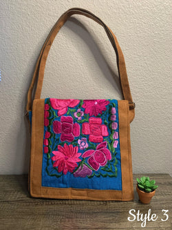Image of Embroidered Floral Crossbody Bag - Artisanal Messenger Bag
