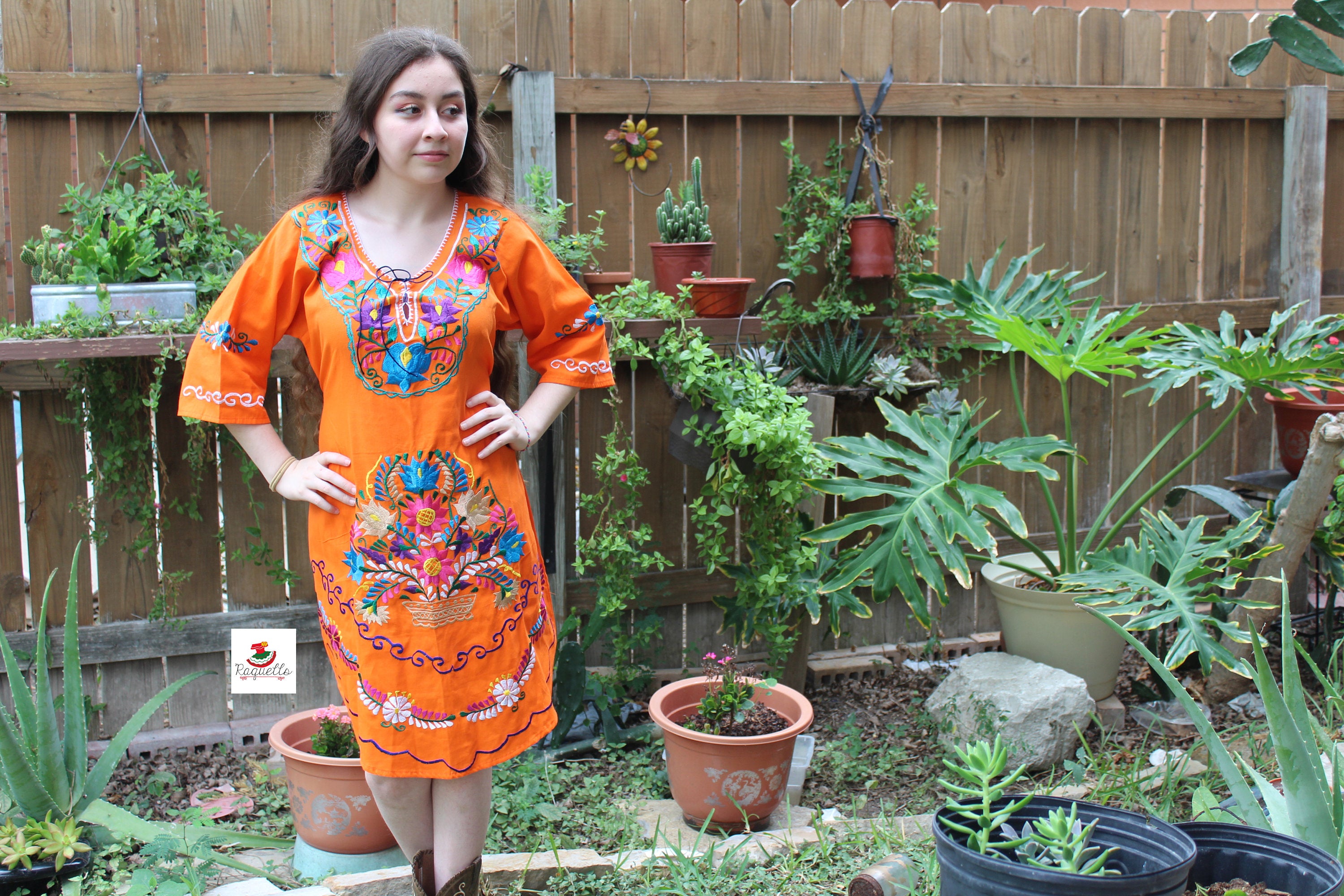 Image of Beautiful Mexican Embroidered Dress - Size Medium - Authentic Style