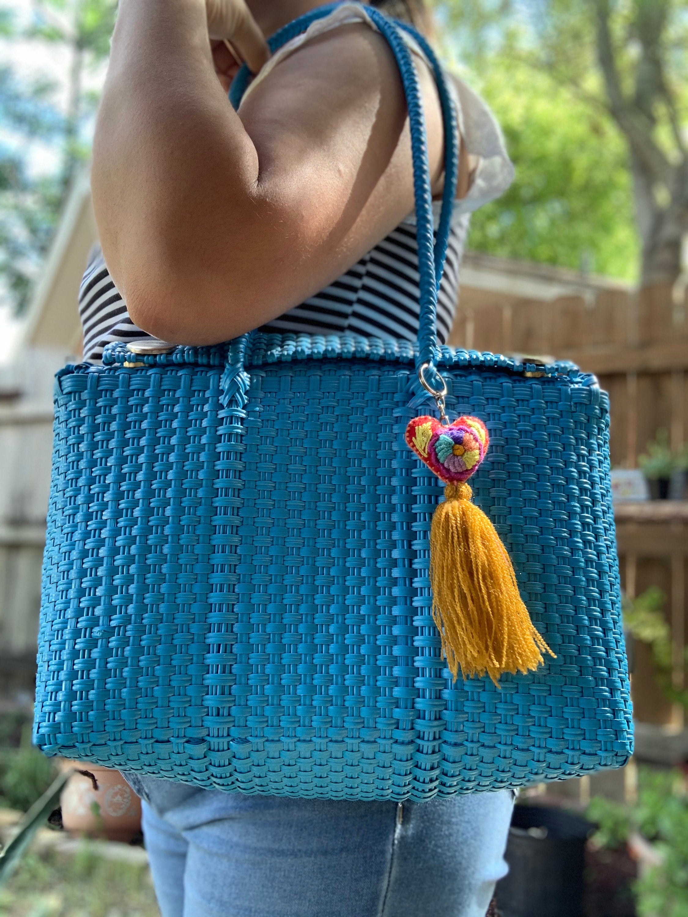 Image of Handwoven Recycled Sky Blue Shoulder Bag - Artisan Made Purse from Chiapas, Mexico