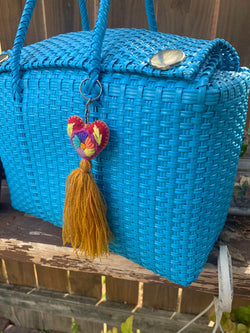 Image of Handwoven Recycled Sky Blue Shoulder Bag - Artisan Made Purse from Chiapas, Mexico