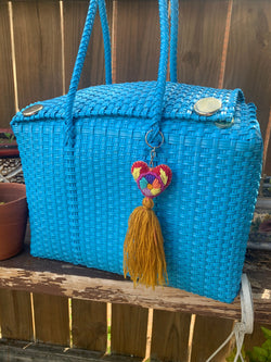 Image of Handwoven Recycled Sky Blue Shoulder Bag - Artisan Made Purse from Chiapas, Mexico