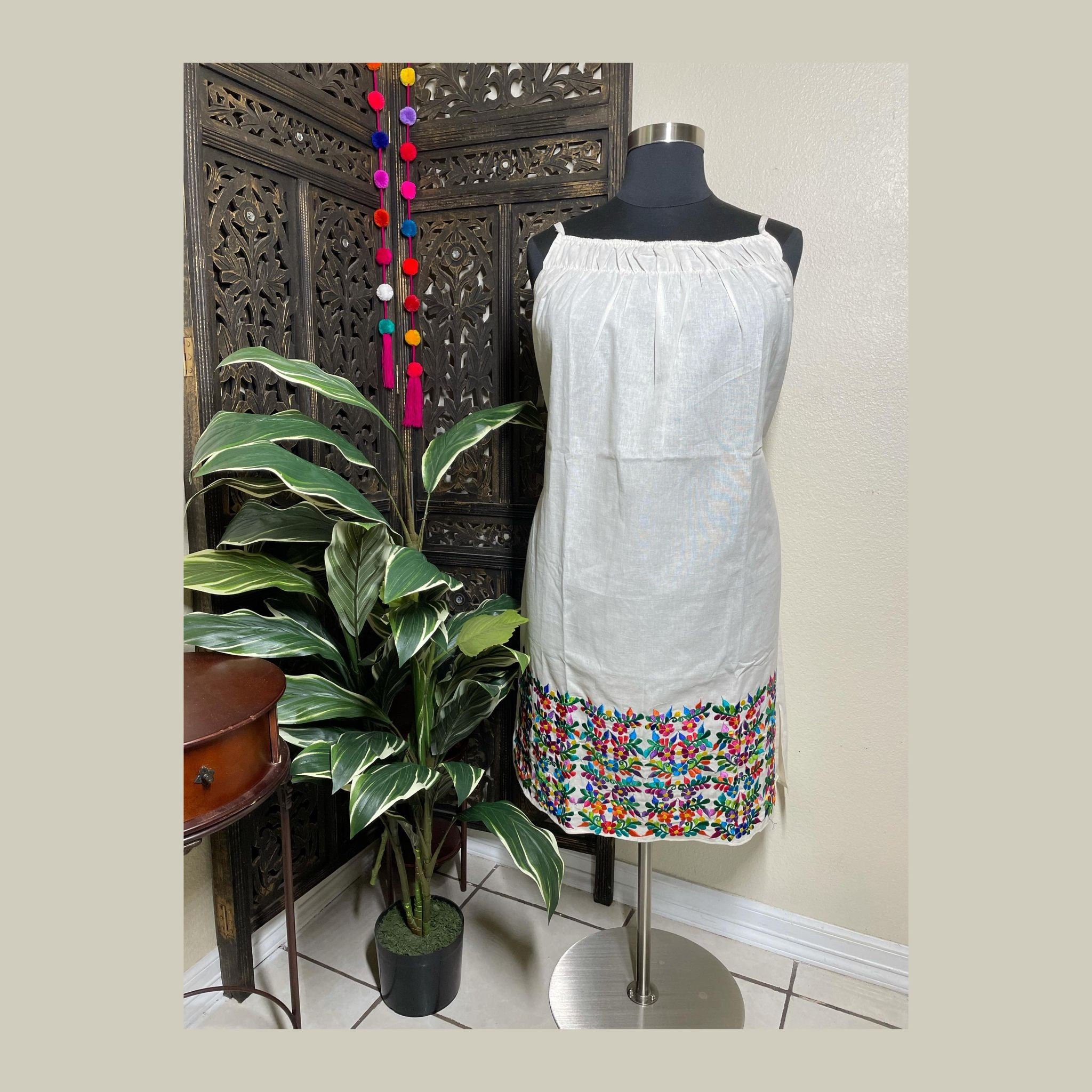 Plus Size Embroidered Mexican Halter Dress - Handmade Artisanal Dress