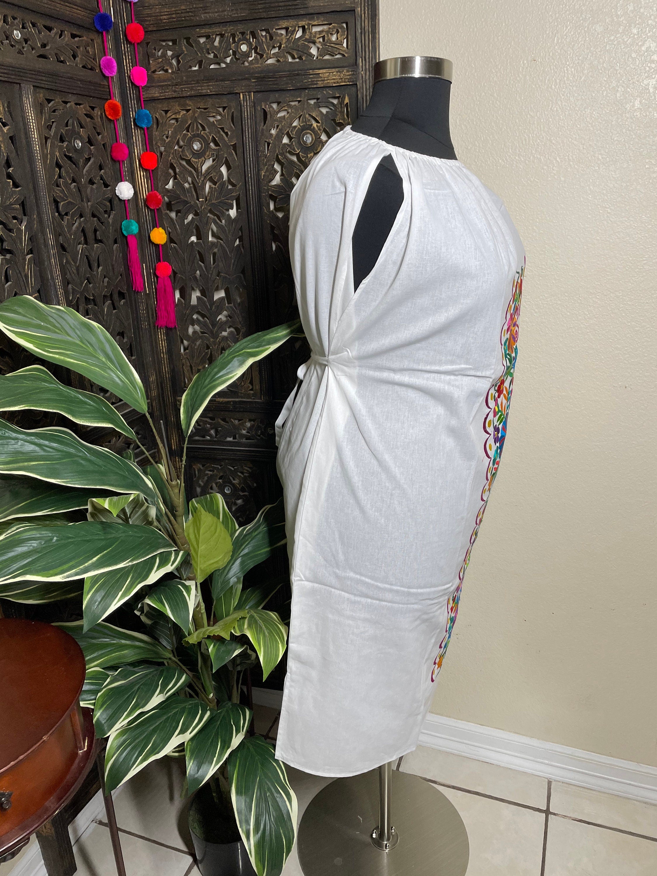 Plus Size Embroidered Mexican Dress - Handmade Artisanal Dress